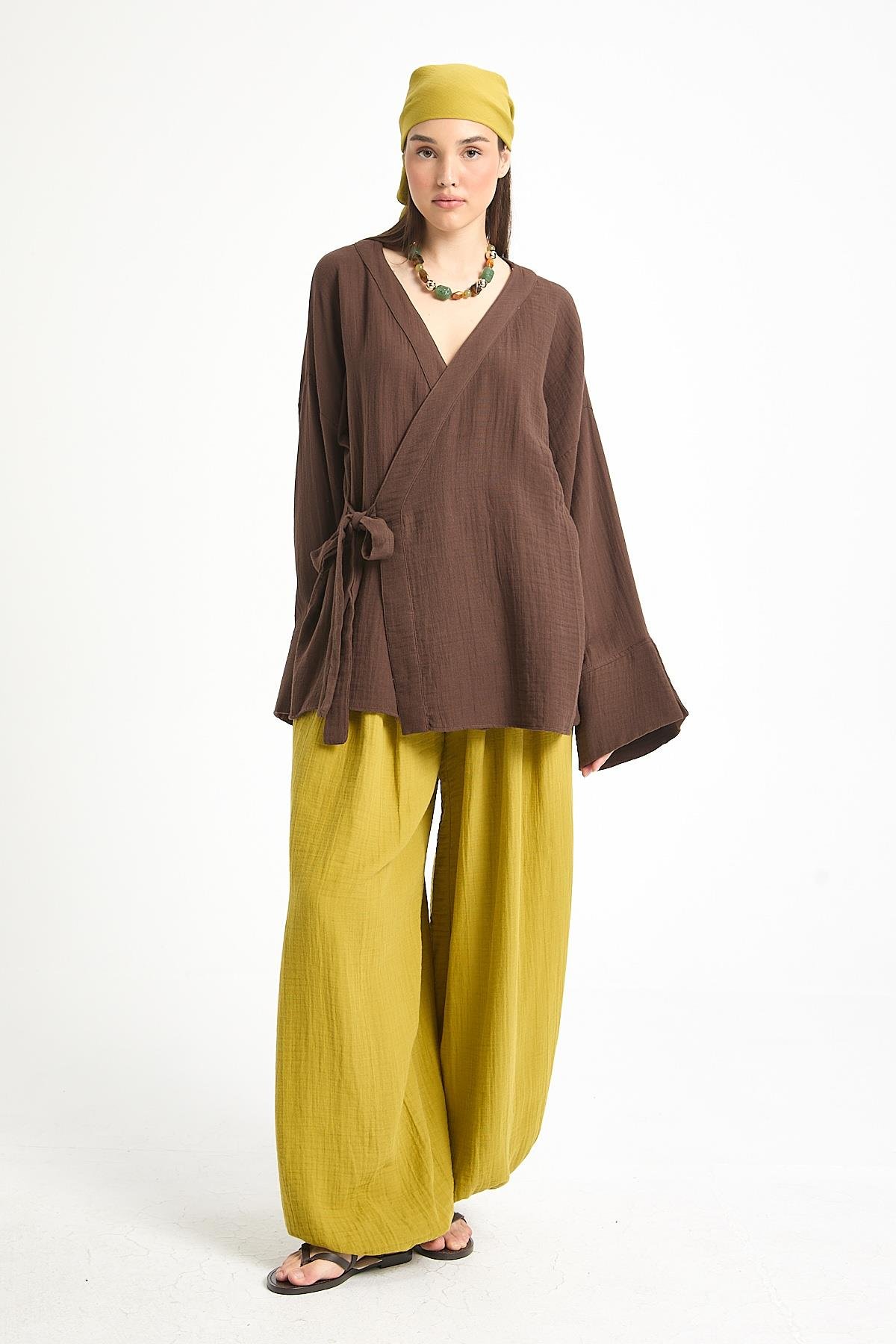 Percy Müslin Pantolon Yağ Yeşili