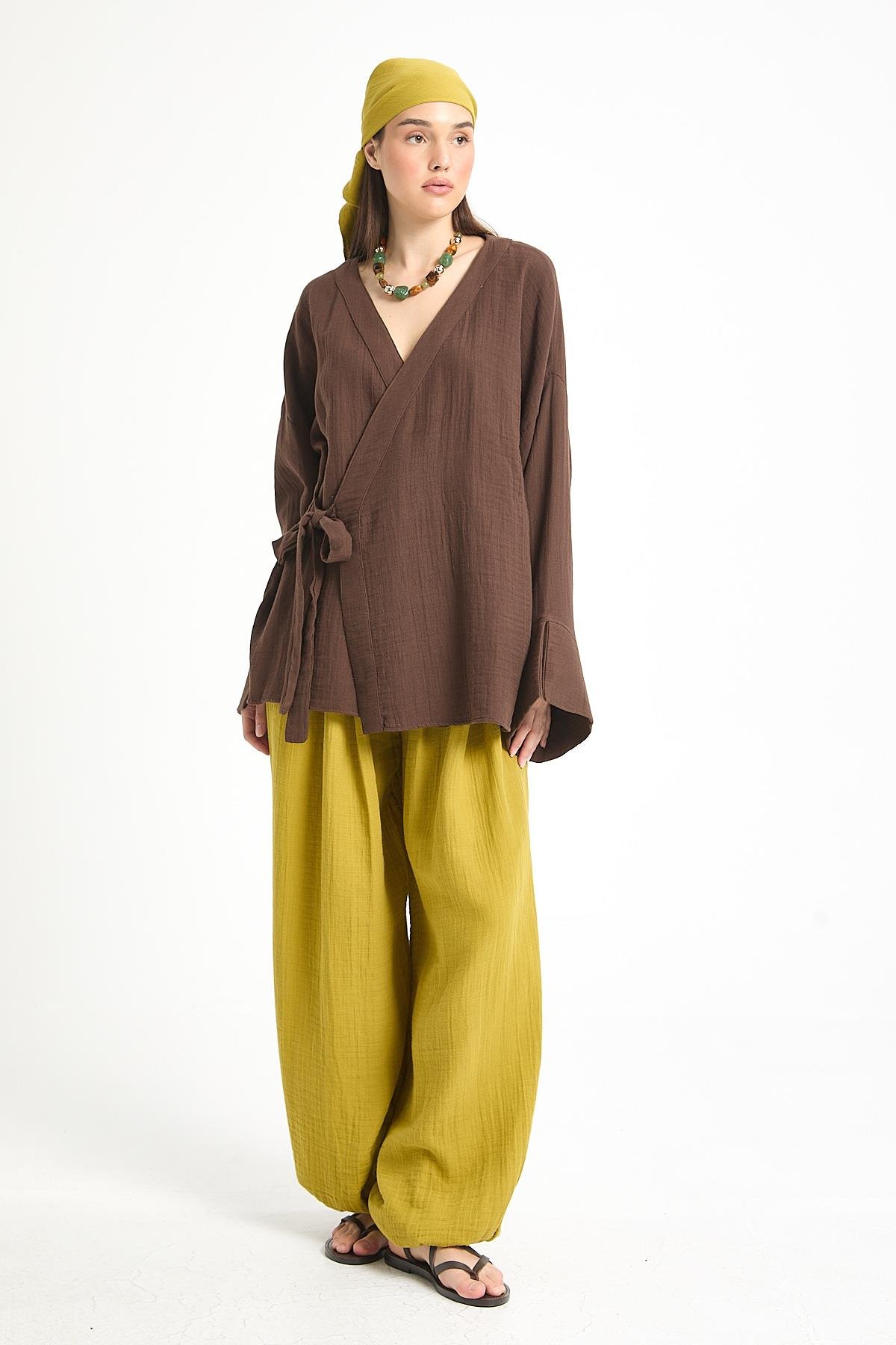 Percy Müslin Pantolon Yağ Yeşili