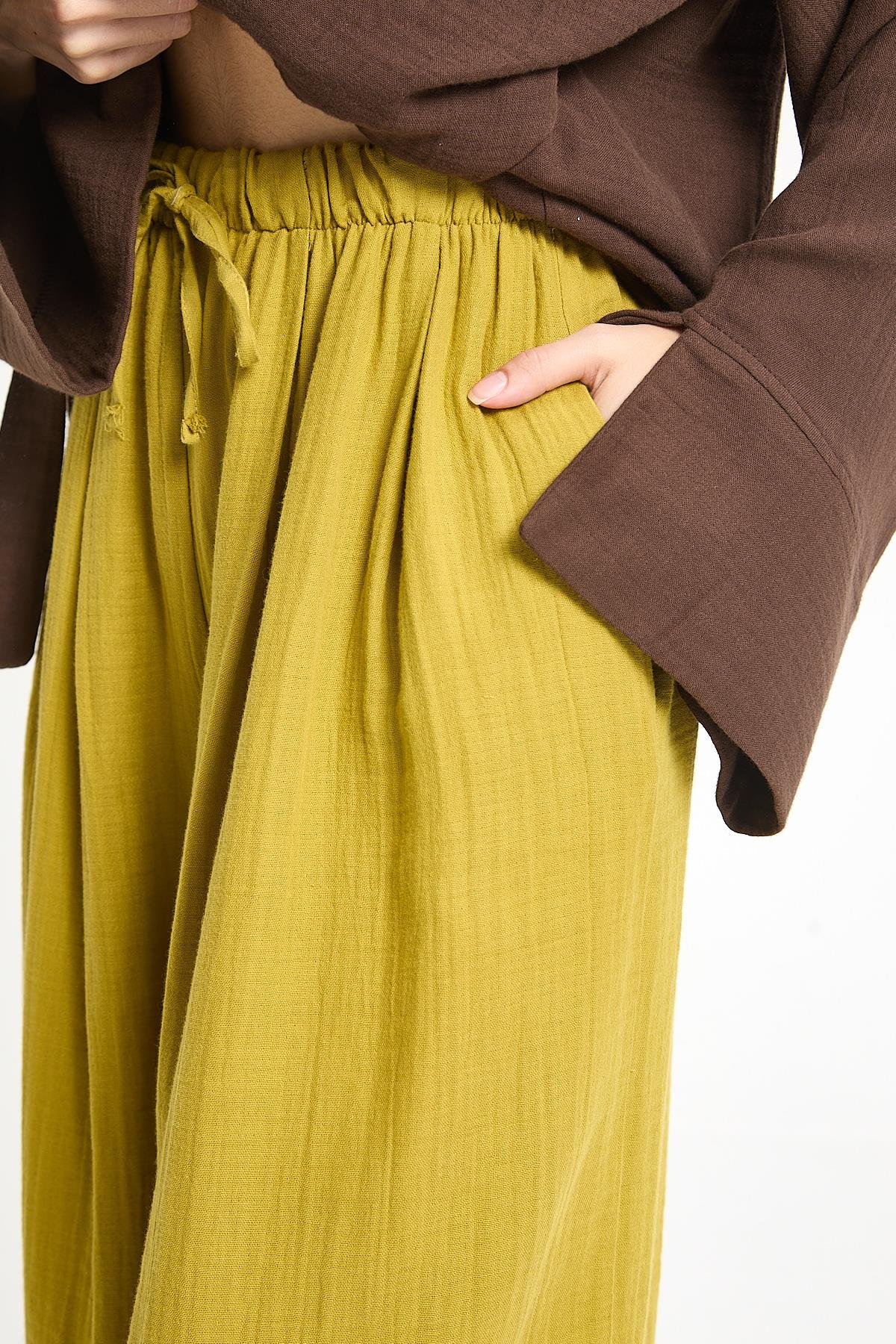 Percy Müslin Pantolon Yağ Yeşili