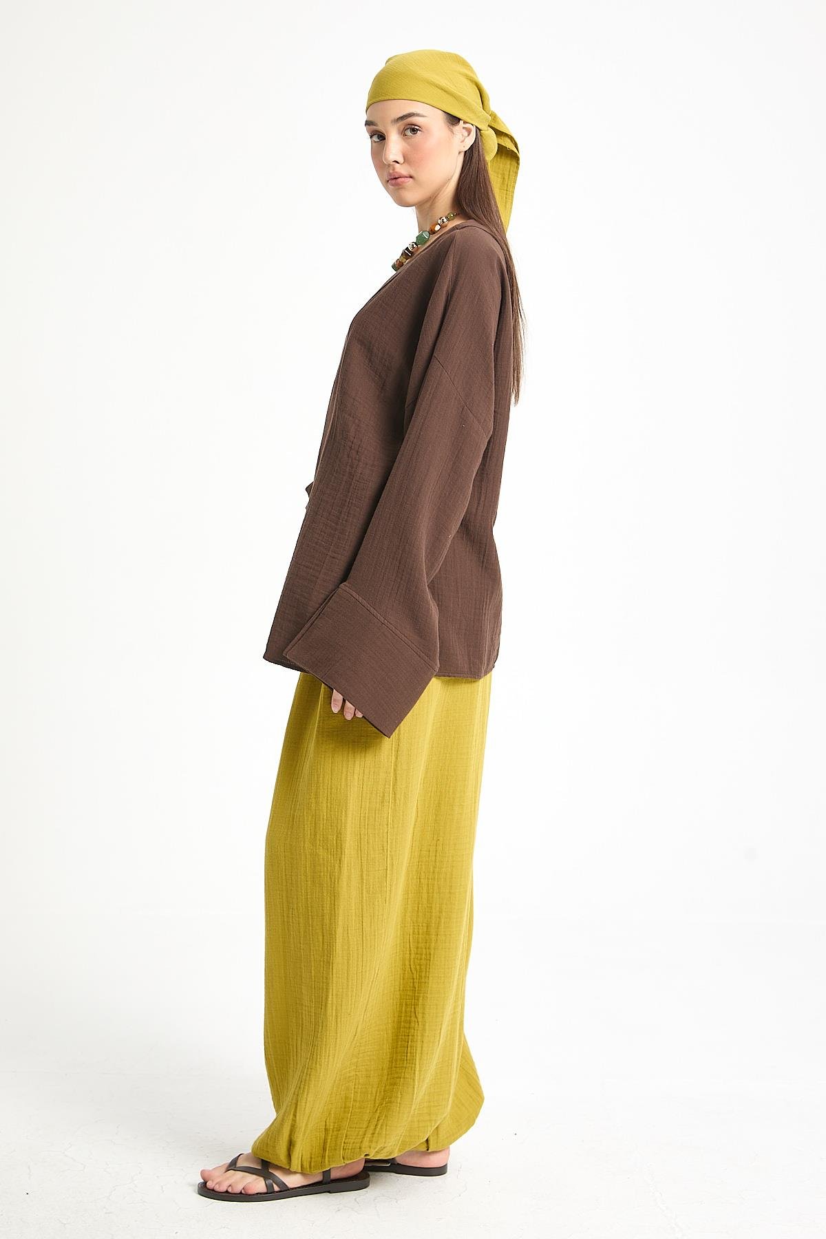 Percy Müslin Pantolon Yağ Yeşili