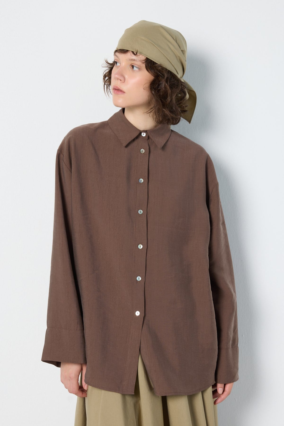 Premium Tencel Gömlek Kahverengi