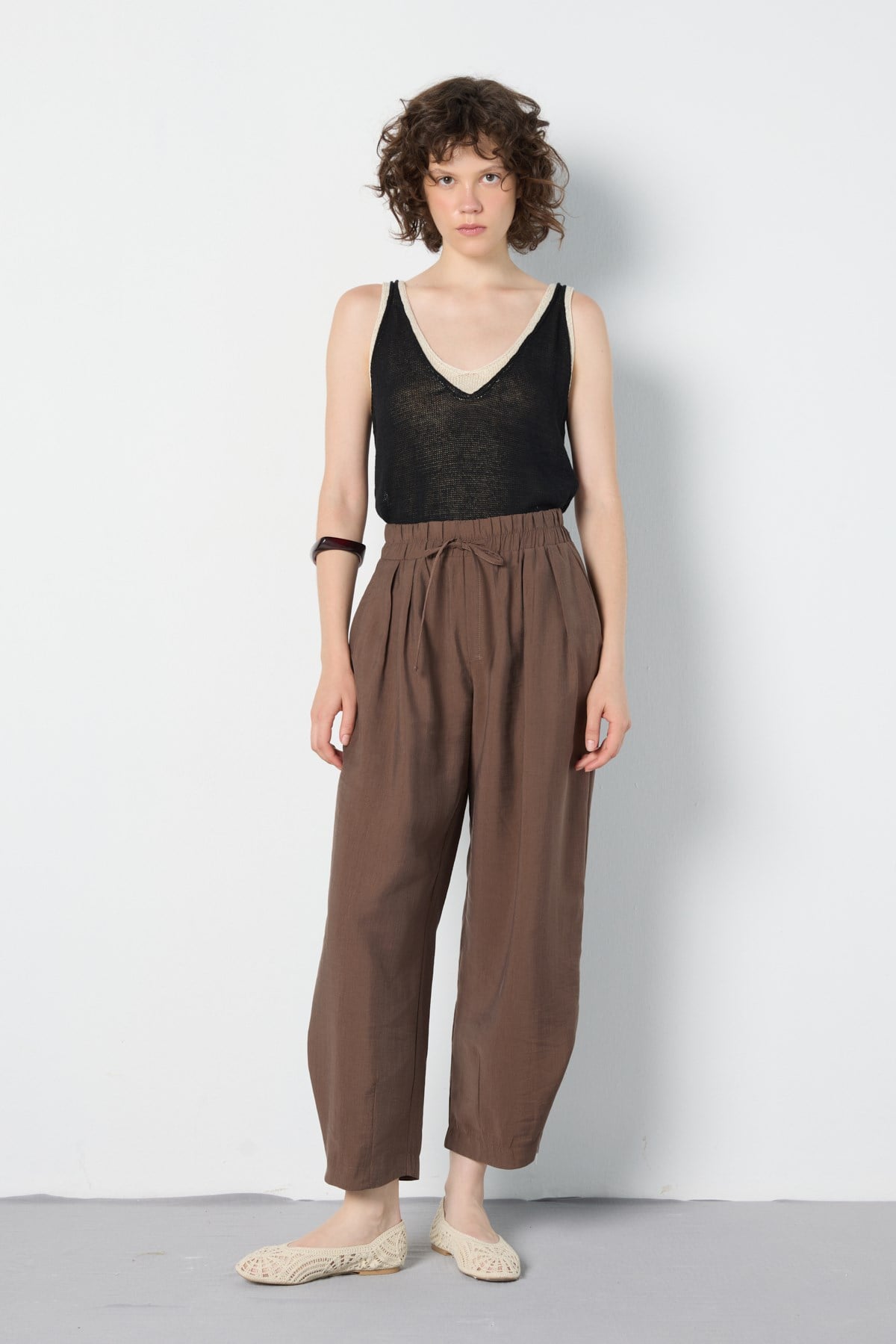 Premium Tencel Pantolon Kahverengi
