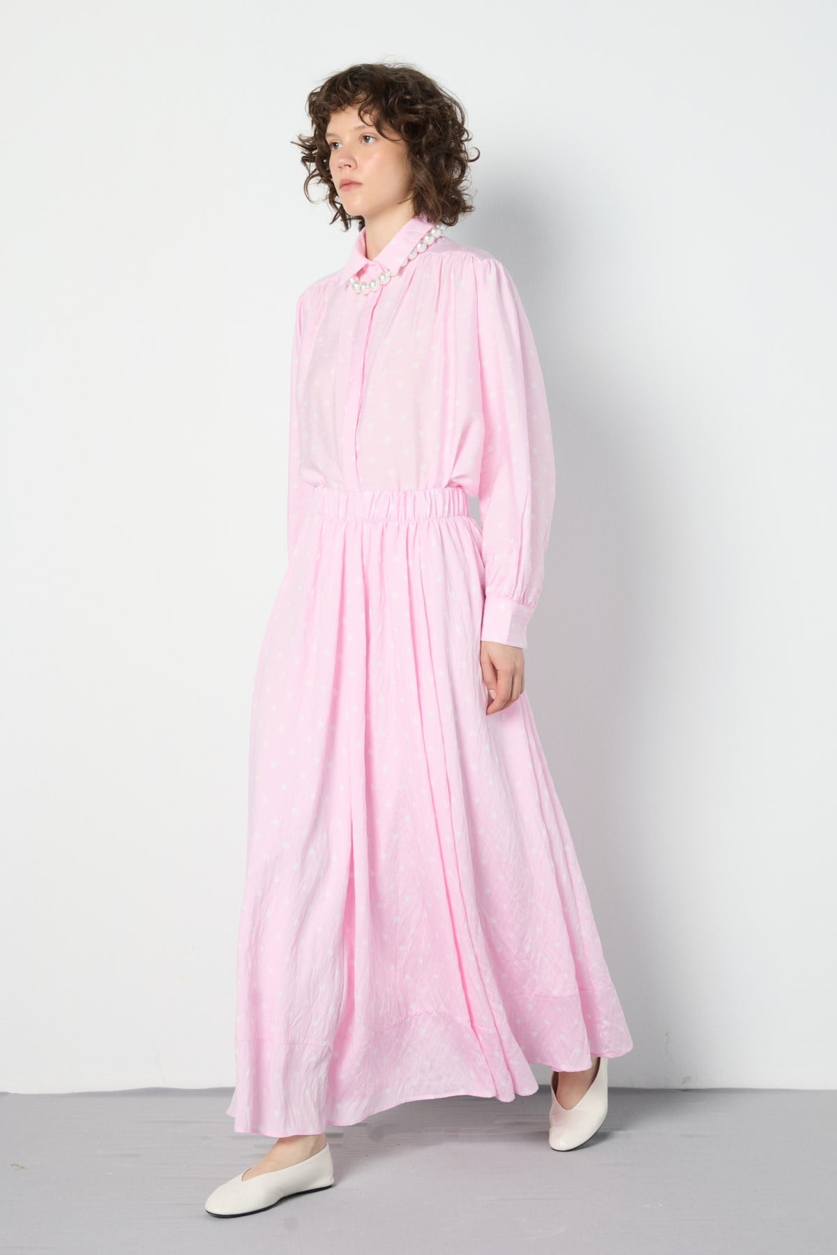 Puantiyeli  Etek Pembe