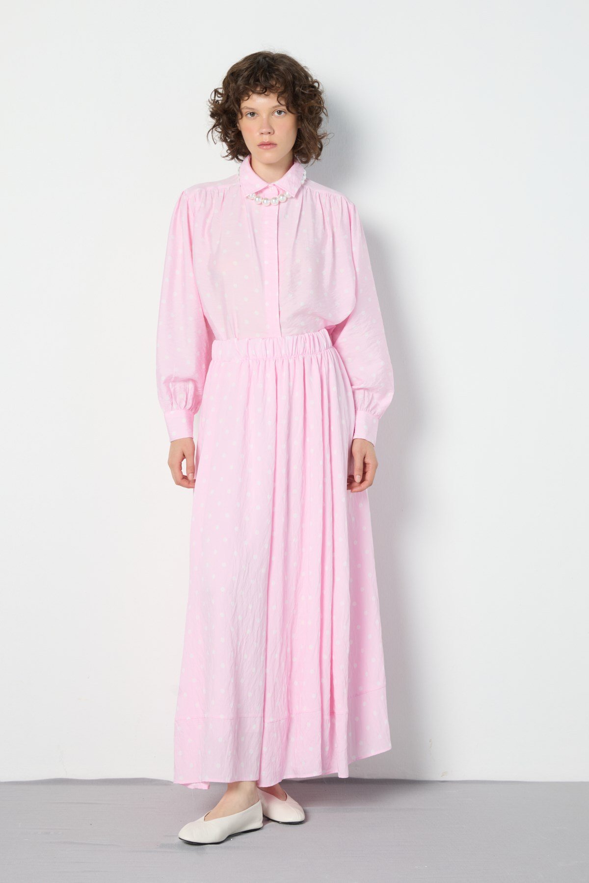Puantiyeli  Etek Pembe