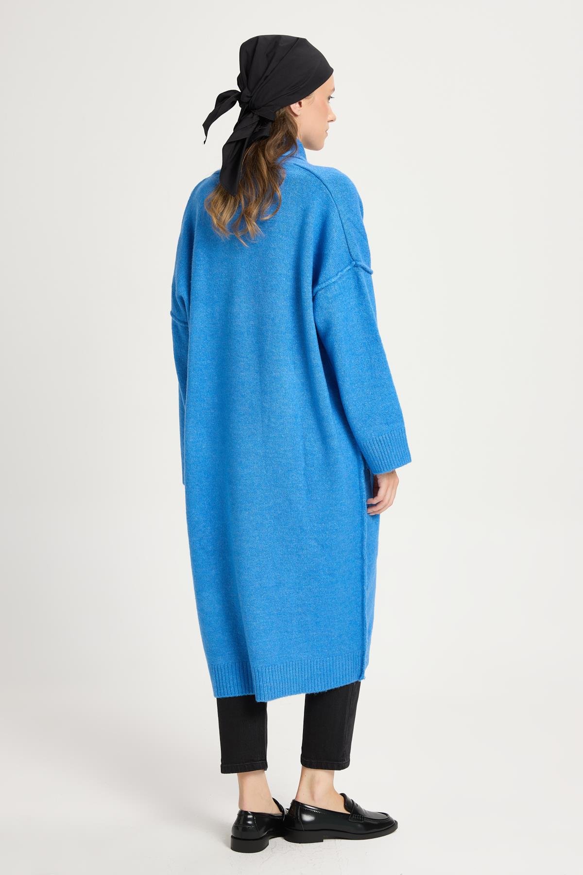 Saks Pis Dikiş Detaylı Uzun Oversize Yumoş Triko Hırka 26257