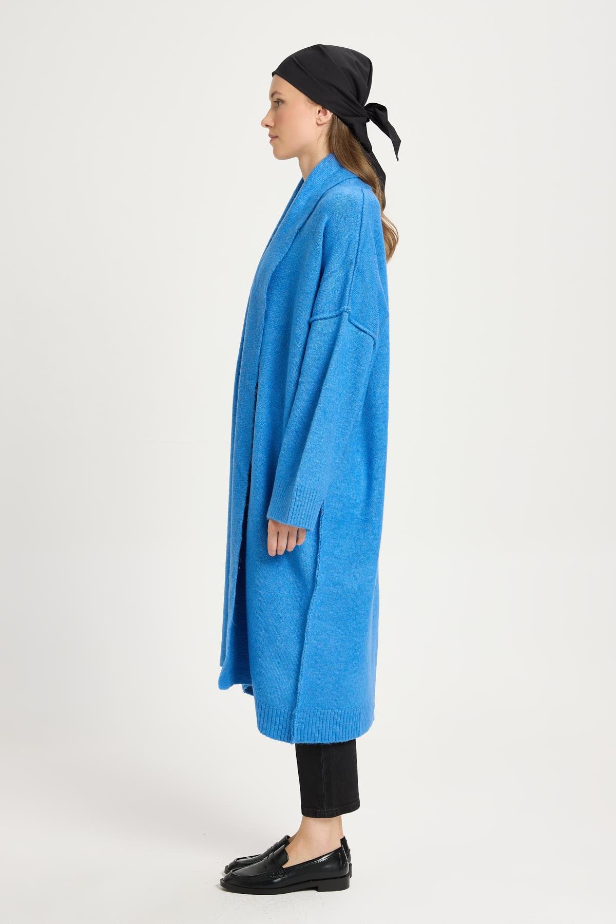 Saks Pis Dikiş Detaylı Uzun Oversize Yumoş Triko Hırka 26257