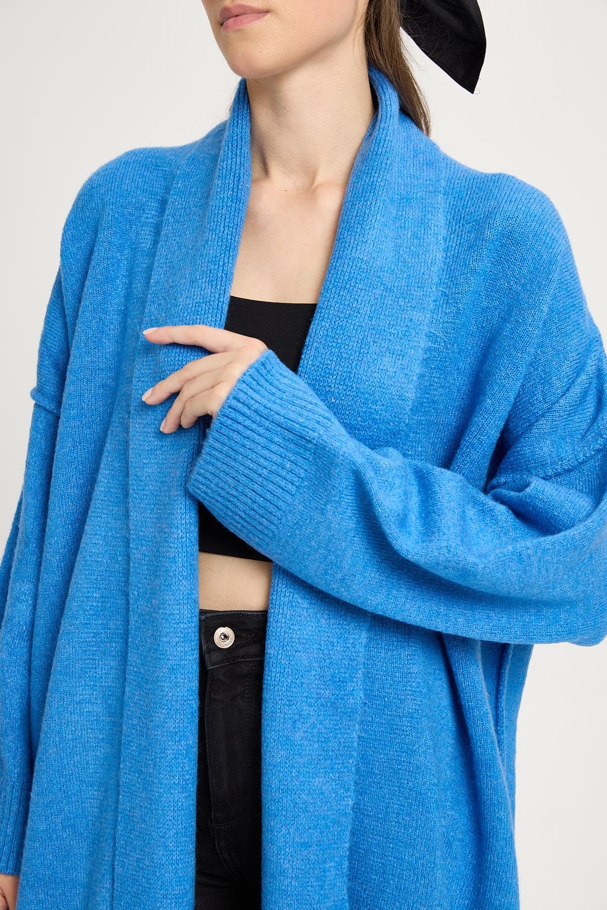 Saks Pis Dikiş Detaylı Uzun Oversize Yumoş Triko Hırka 26257