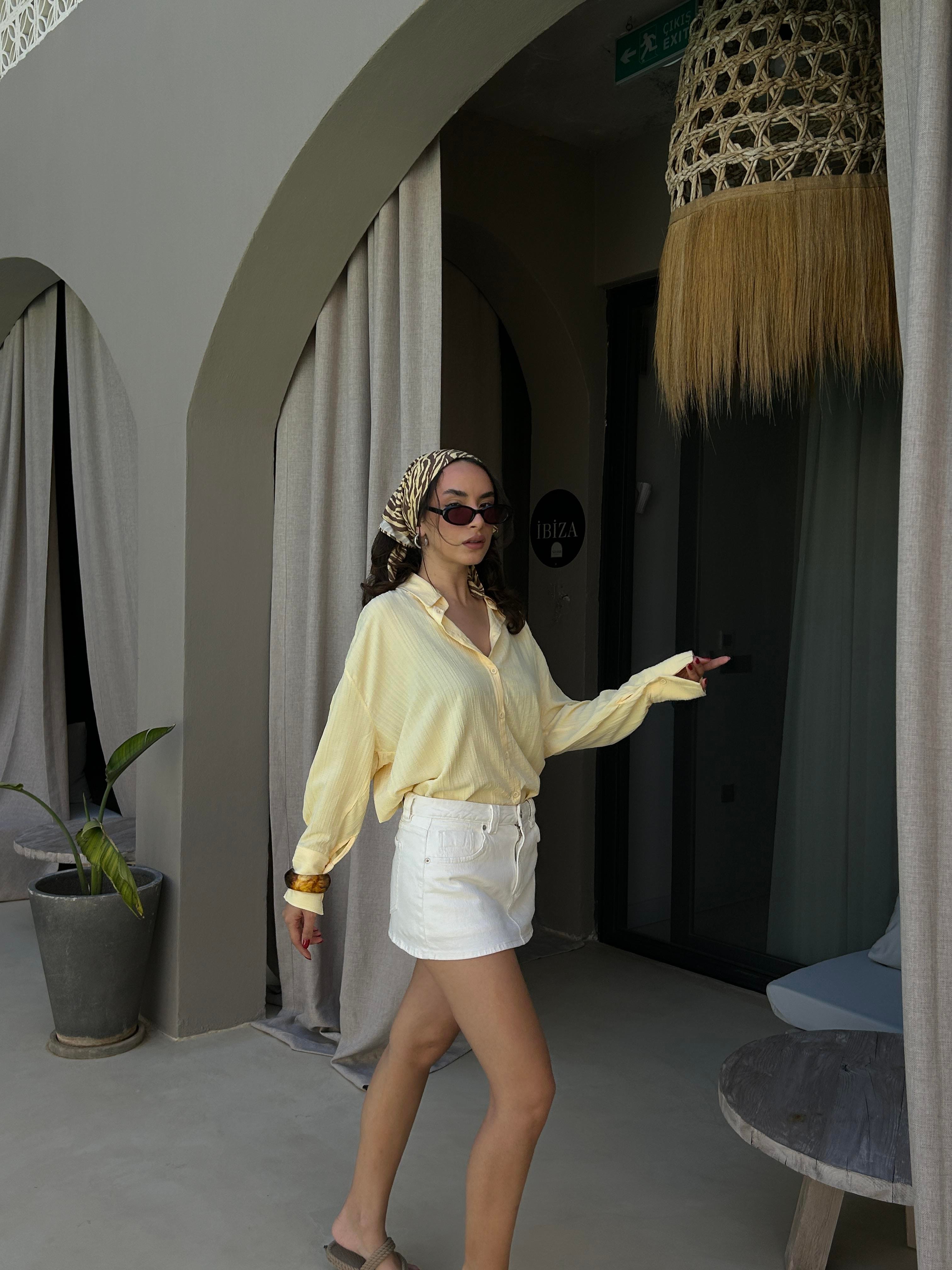 Sarı Oversize Geniş Manşetli Kadın Gömlek 27384