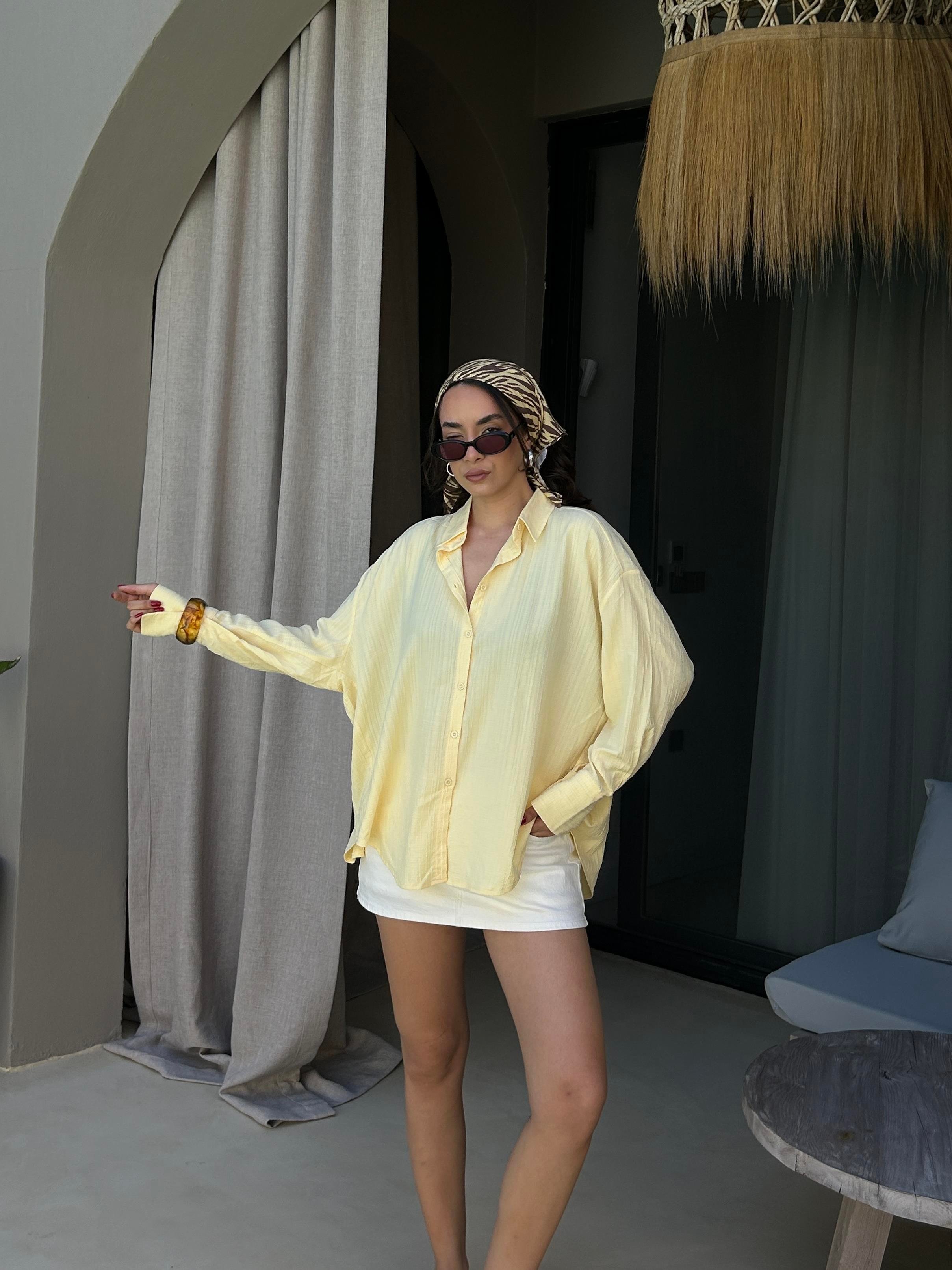 Sarı Oversize Geniş Manşetli Kadın Gömlek 27384