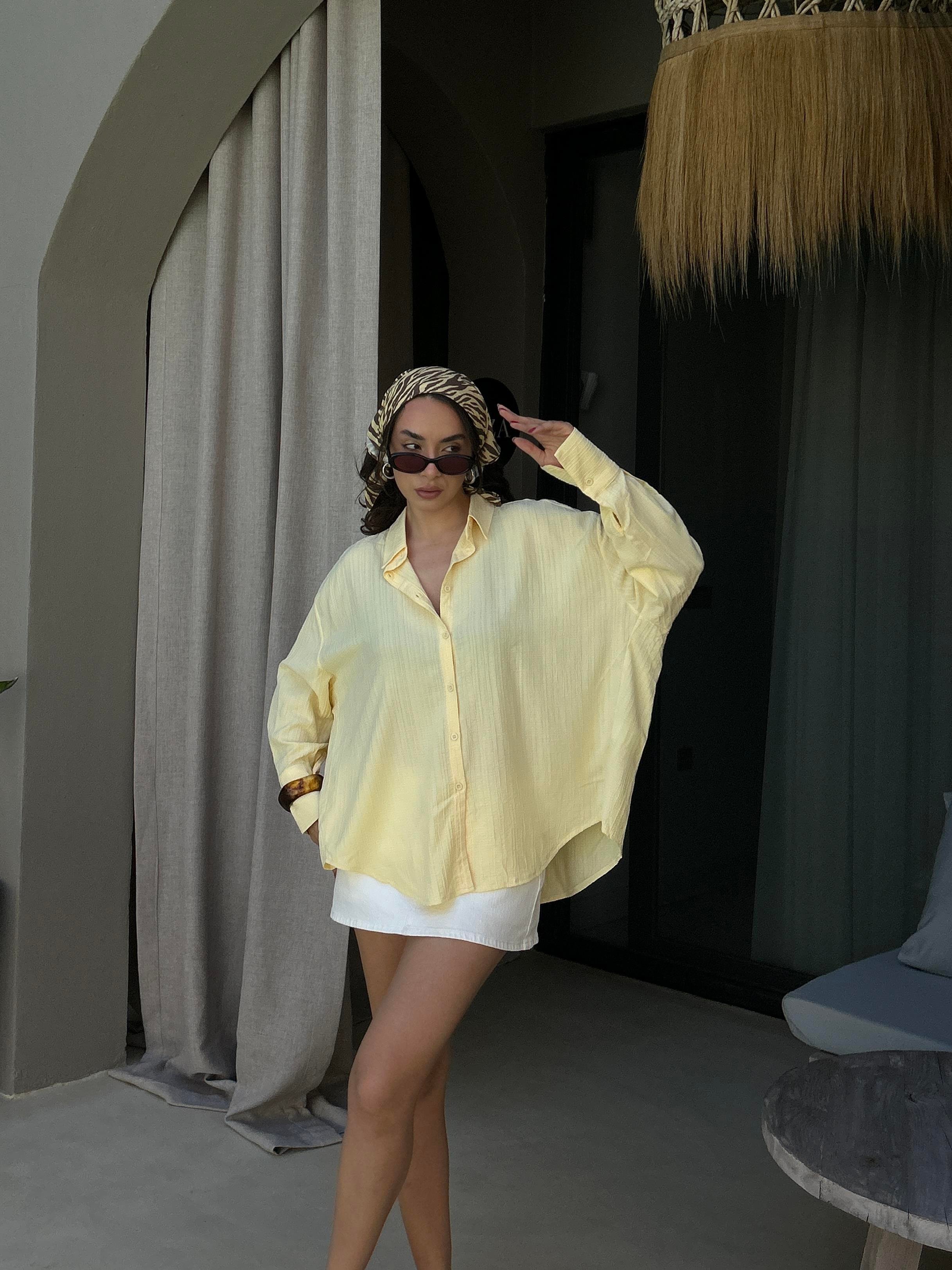 Sarı Oversize Geniş Manşetli Kadın Gömlek 27384