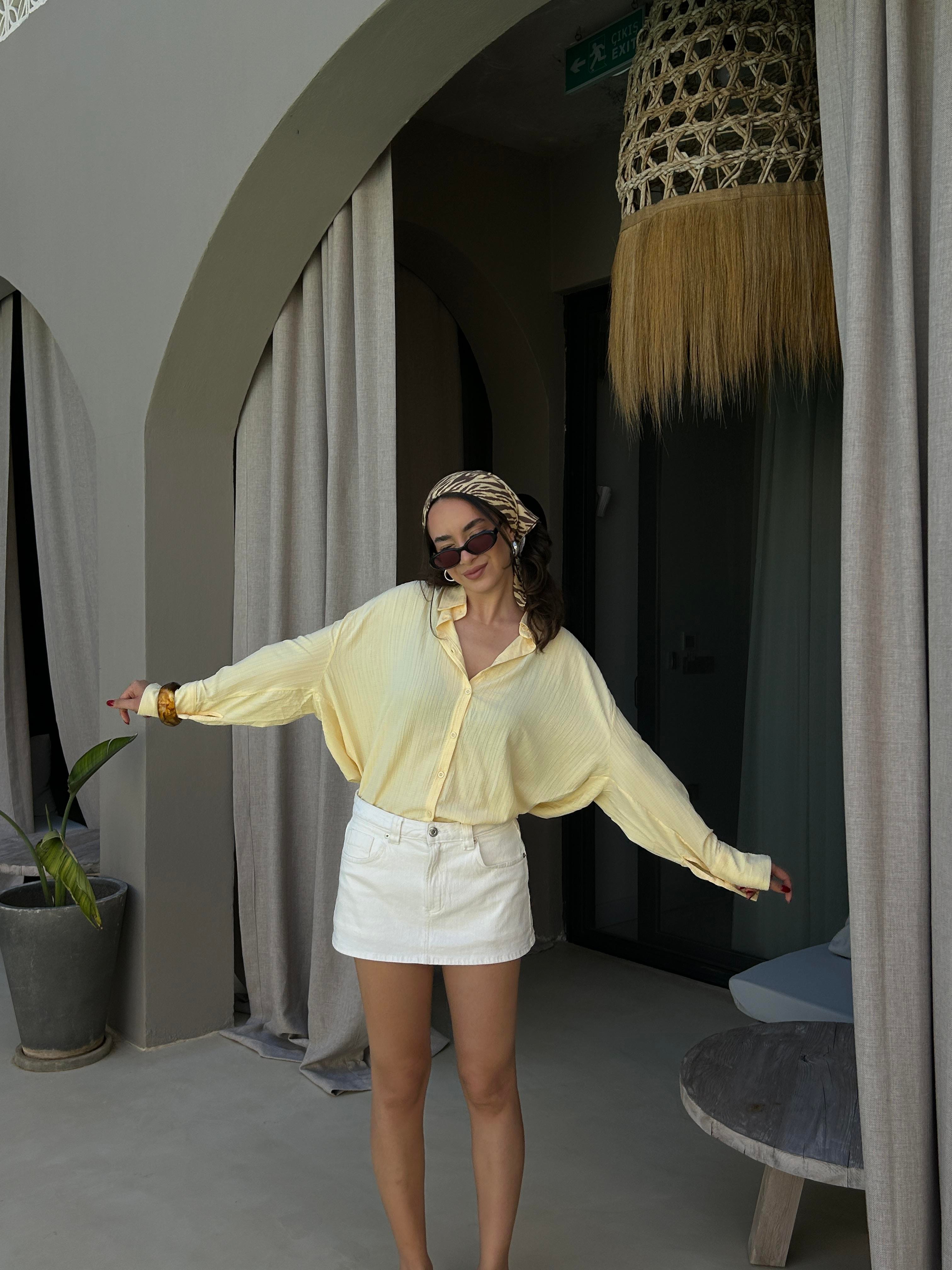 Sarı Oversize Geniş Manşetli Kadın Gömlek 27384