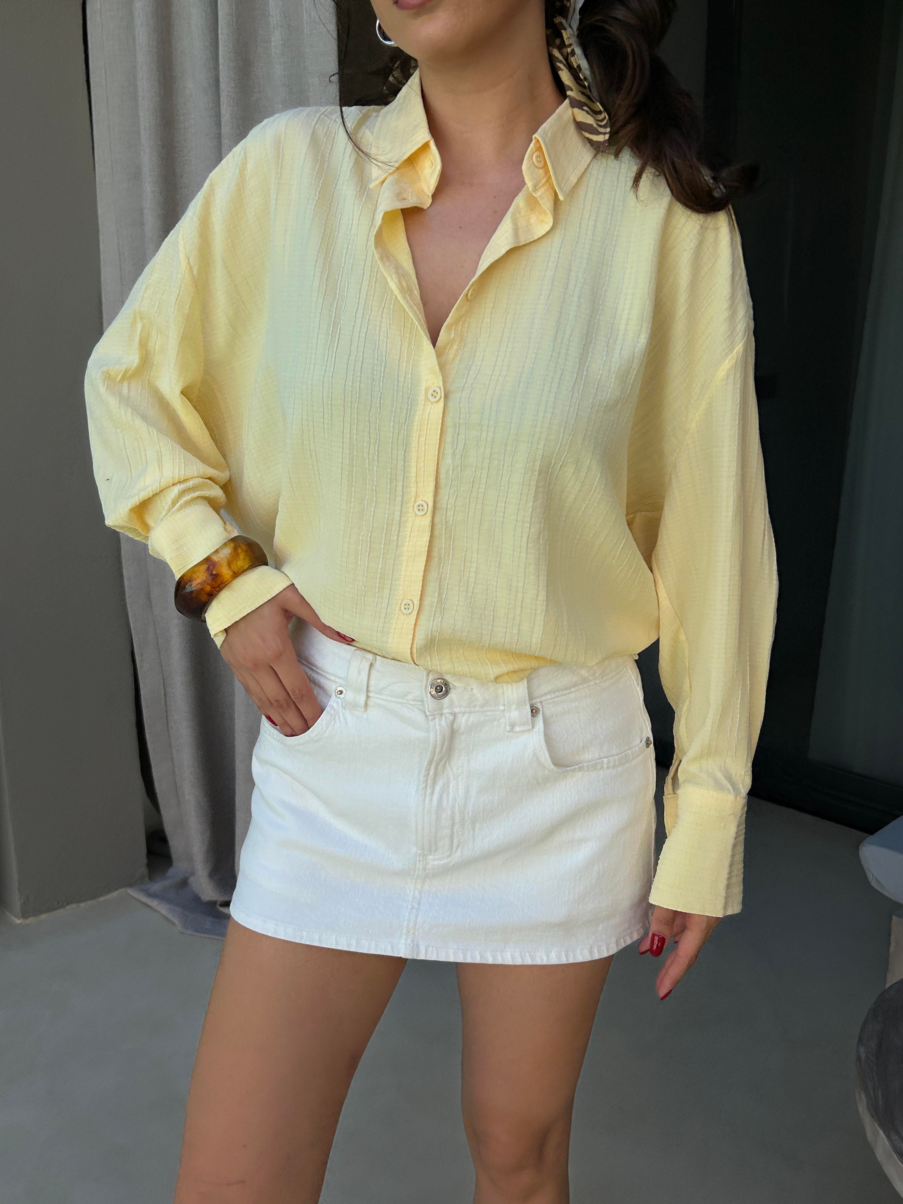 Sarı Oversize Geniş Manşetli Kadın Gömlek 27384