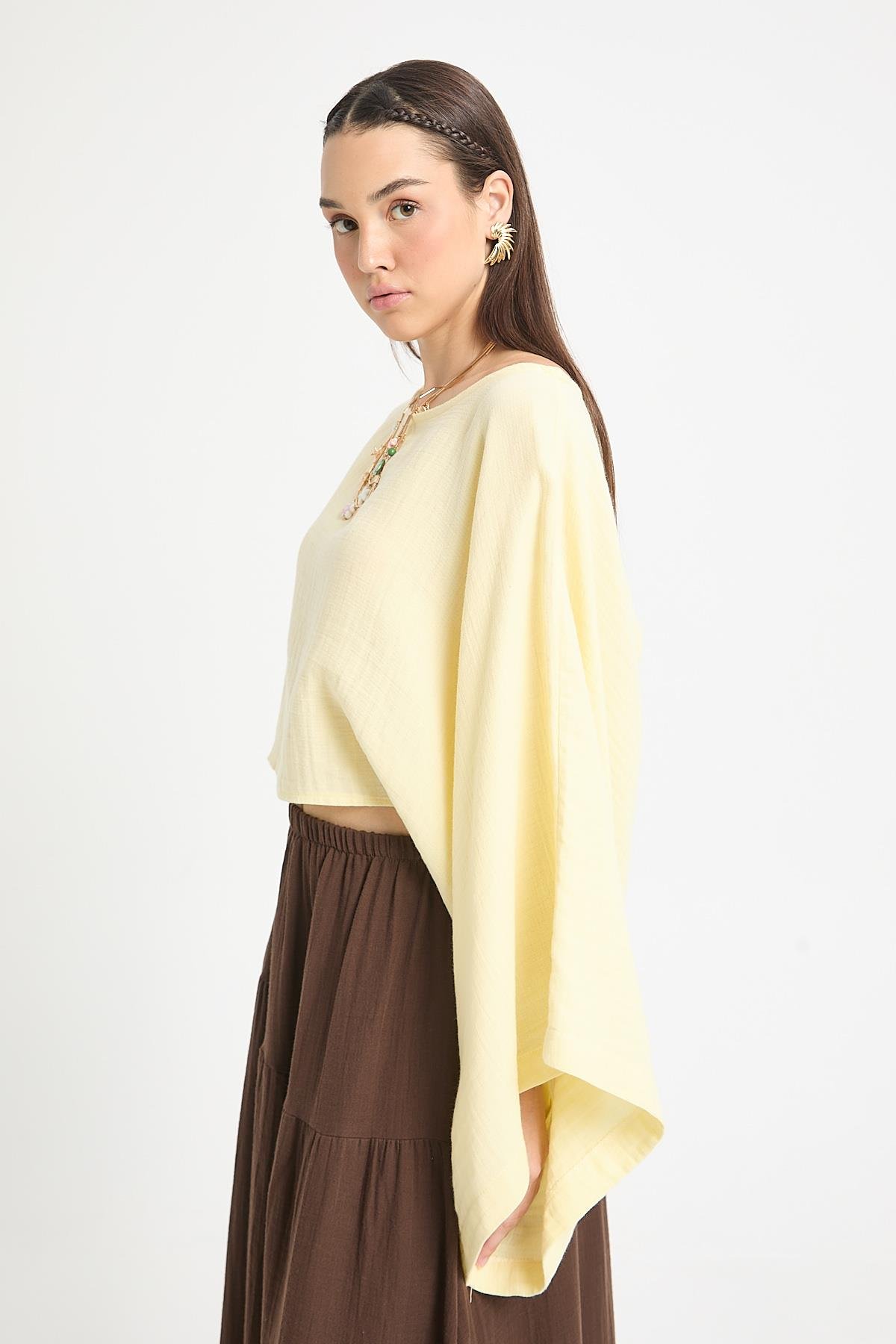 Sarı Oversize Kesim Müslin Bluz 29230