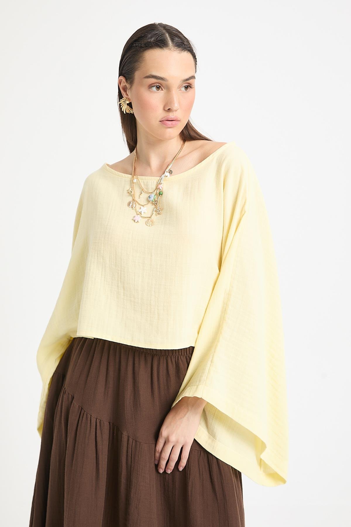 Sarı Oversize Kesim Müslin Bluz 29230