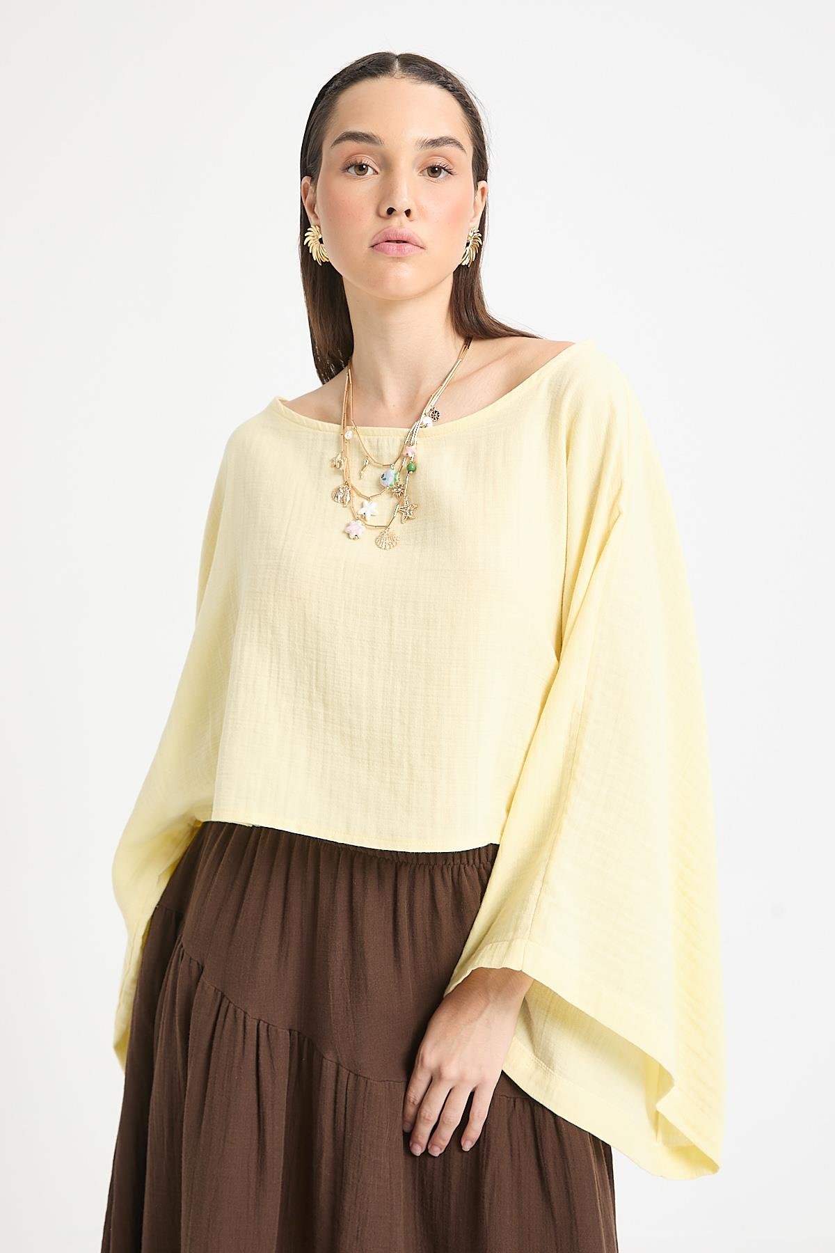 Sarı Oversize Kesim Müslin Bluz 29230