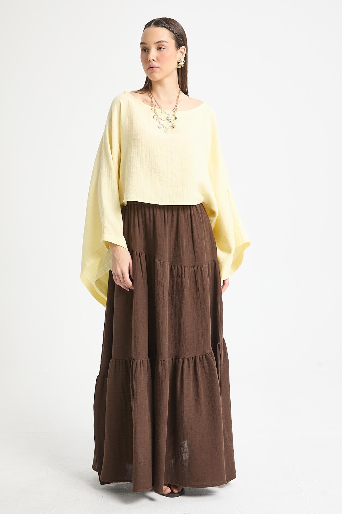 Sarı Oversize Kesim Müslin Bluz 29230