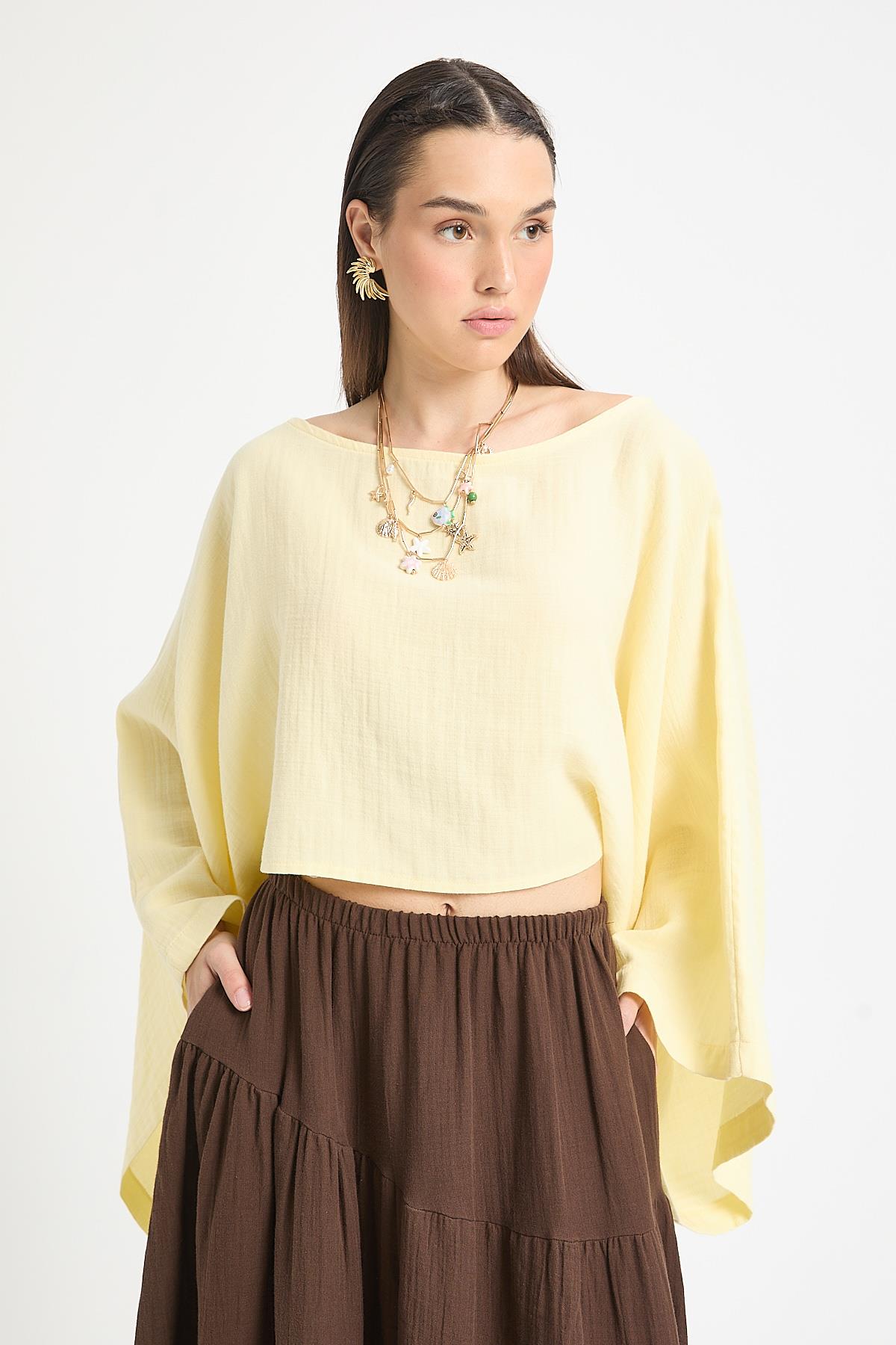 Sarı Oversize Kesim Müslin Bluz 29230