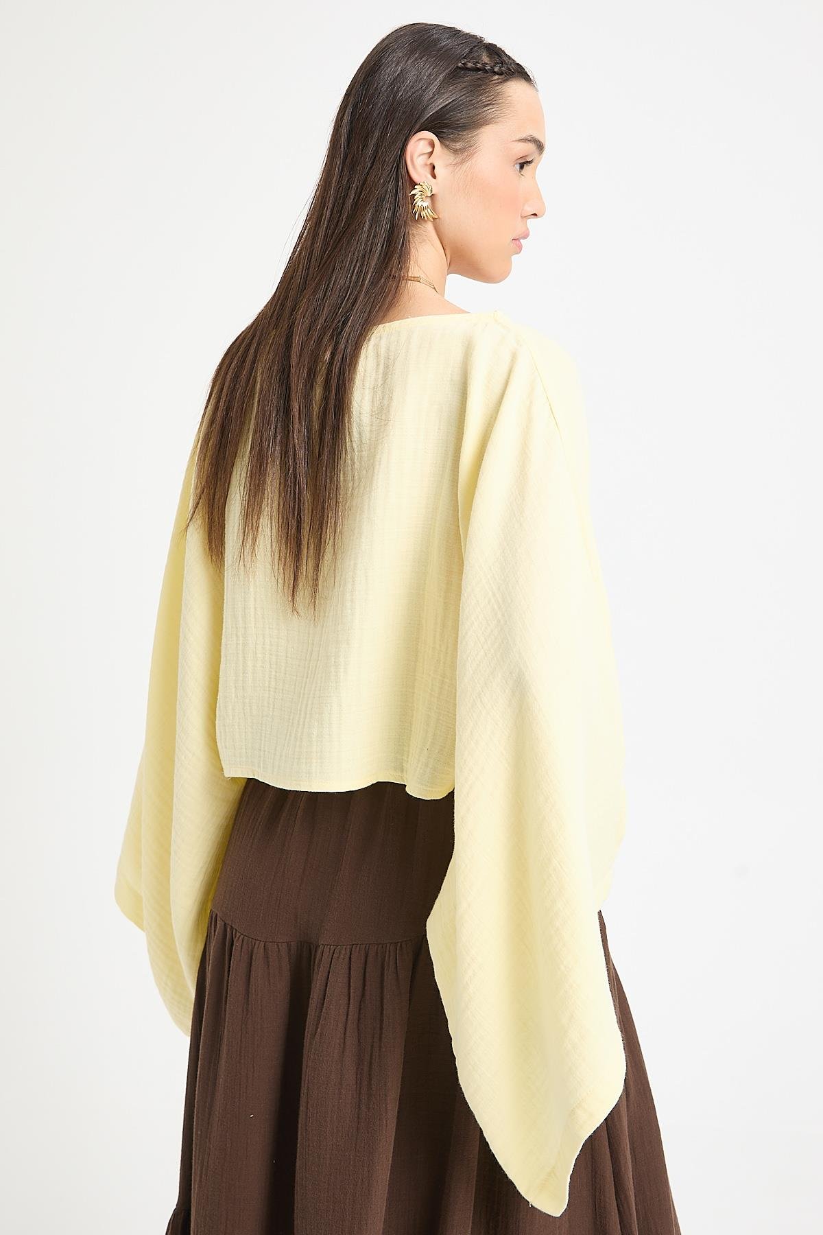 Sarı Oversize Kesim Müslin Bluz 29230