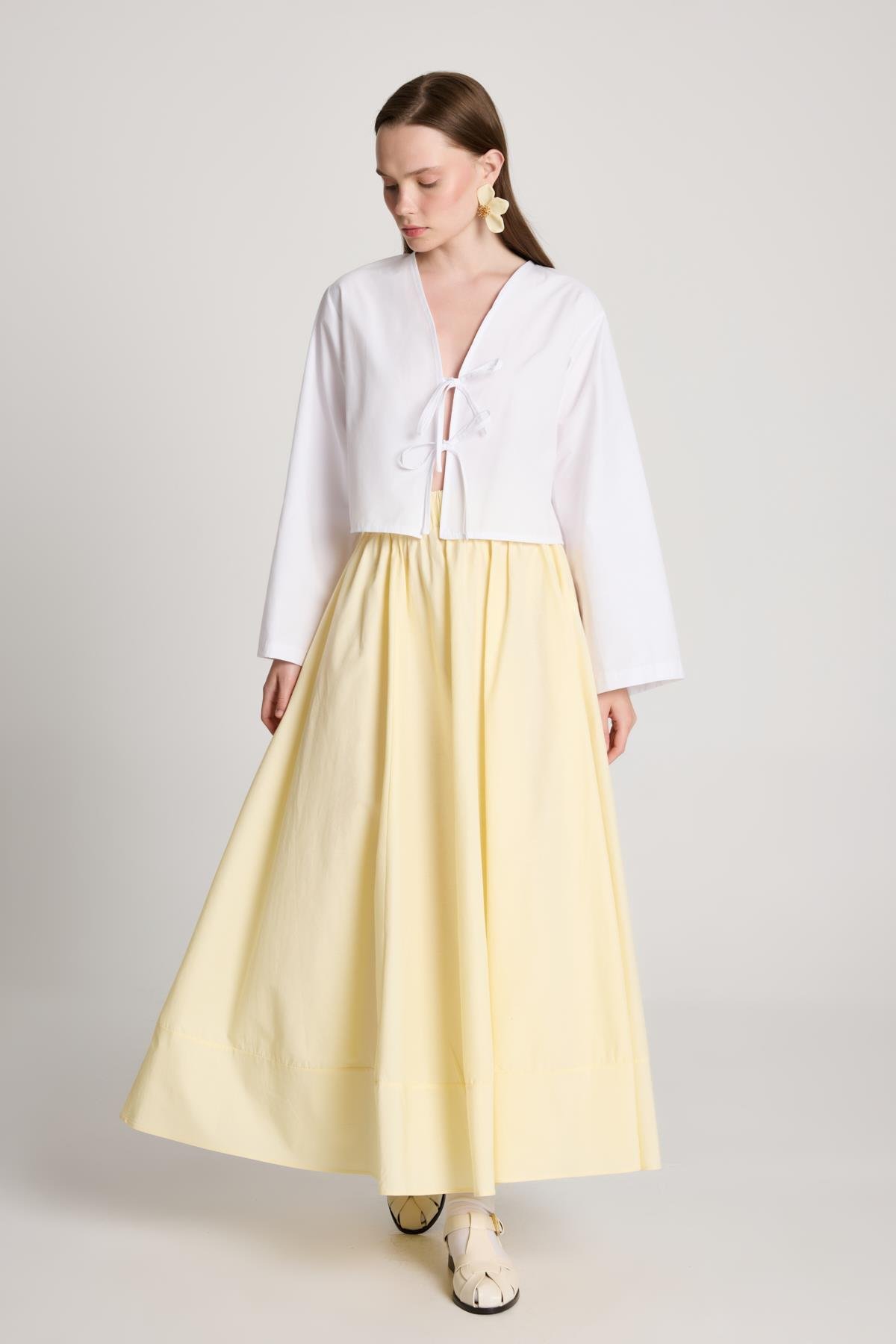 Sarı Poplin Beli Lastikli Uzun Etek 27321