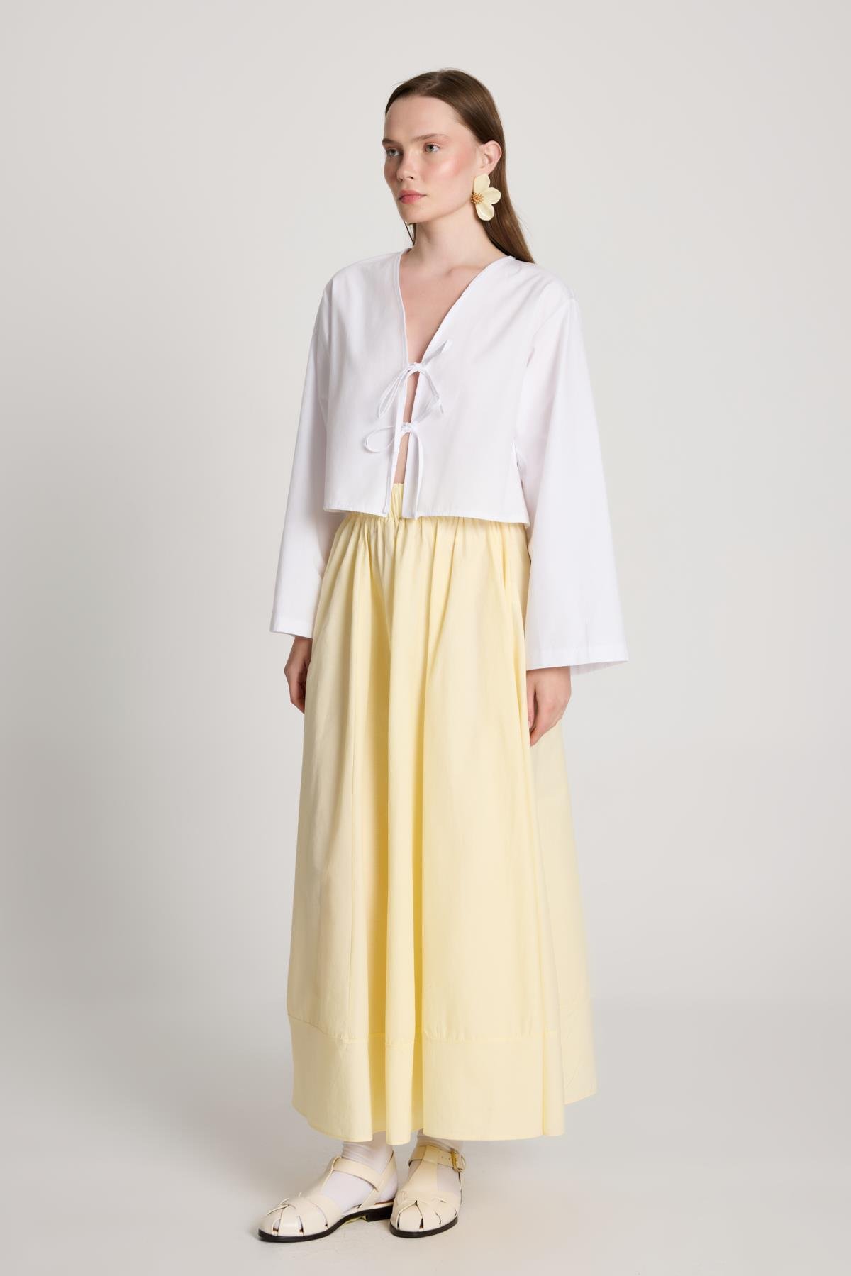 Sarı Poplin Beli Lastikli Uzun Etek 27321