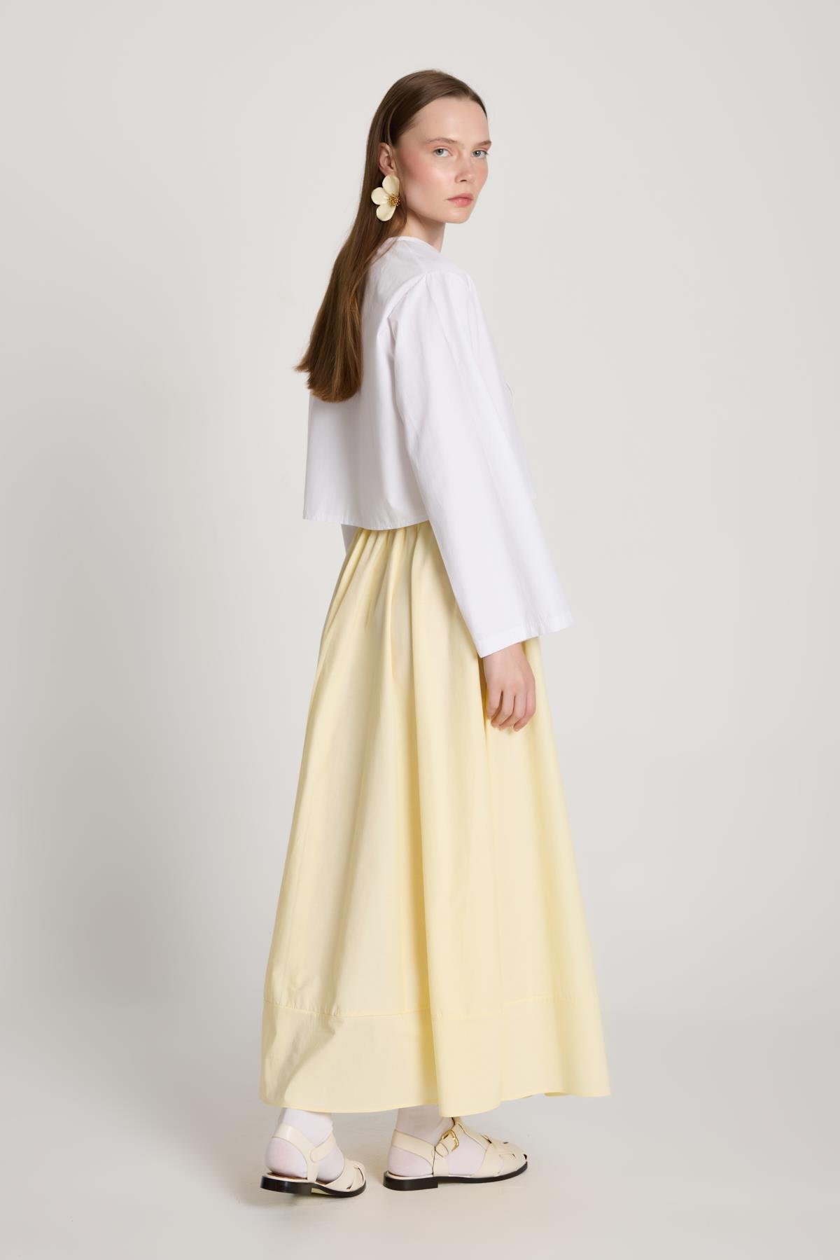 Sarı Poplin Beli Lastikli Uzun Etek 27321