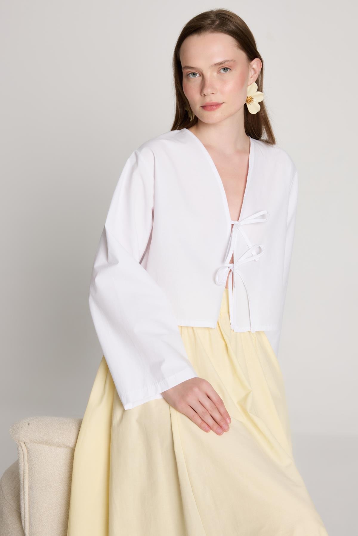 Sarı Poplin Beli Lastikli Uzun Etek 27321