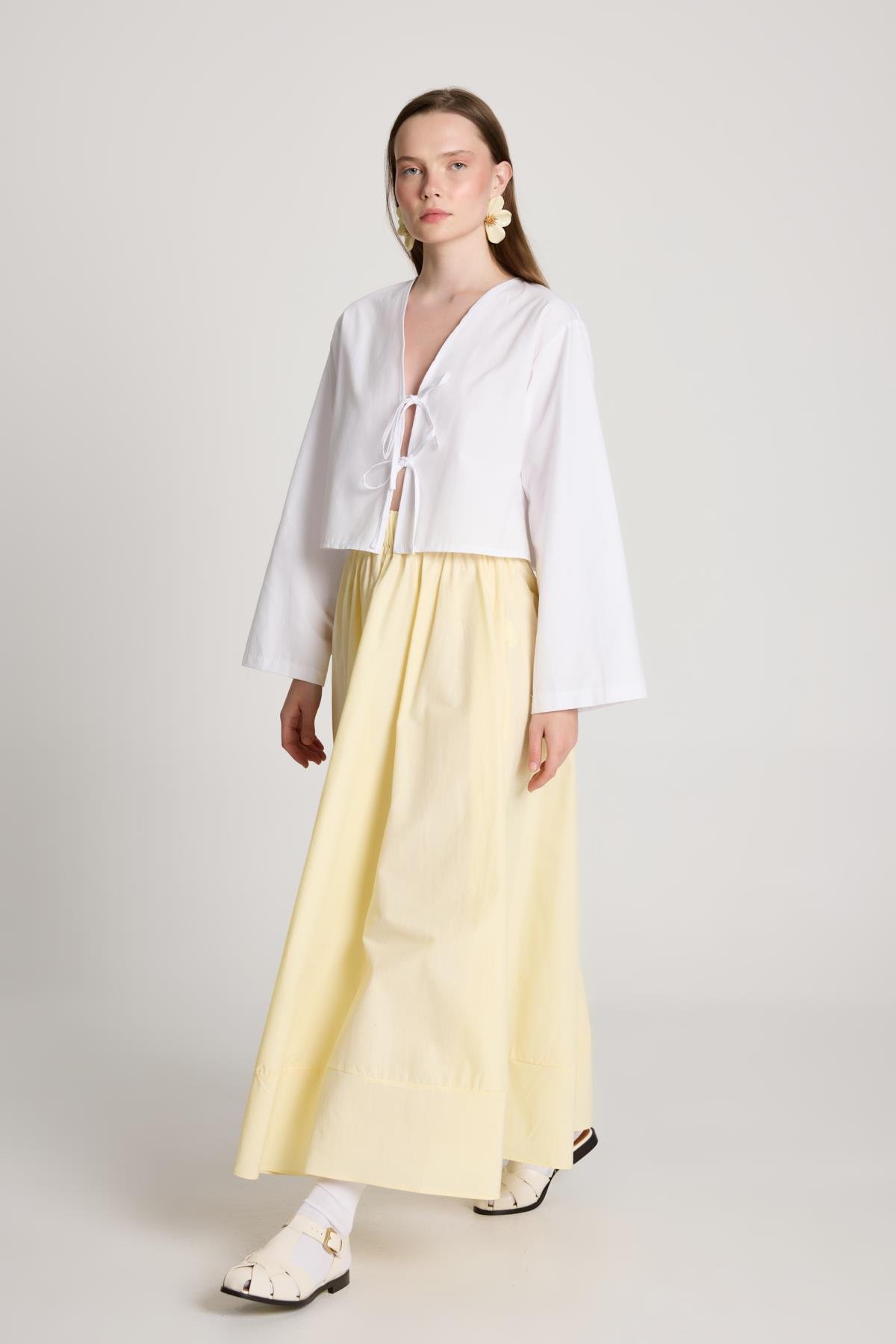 Sarı Poplin Beli Lastikli Uzun Etek 27321