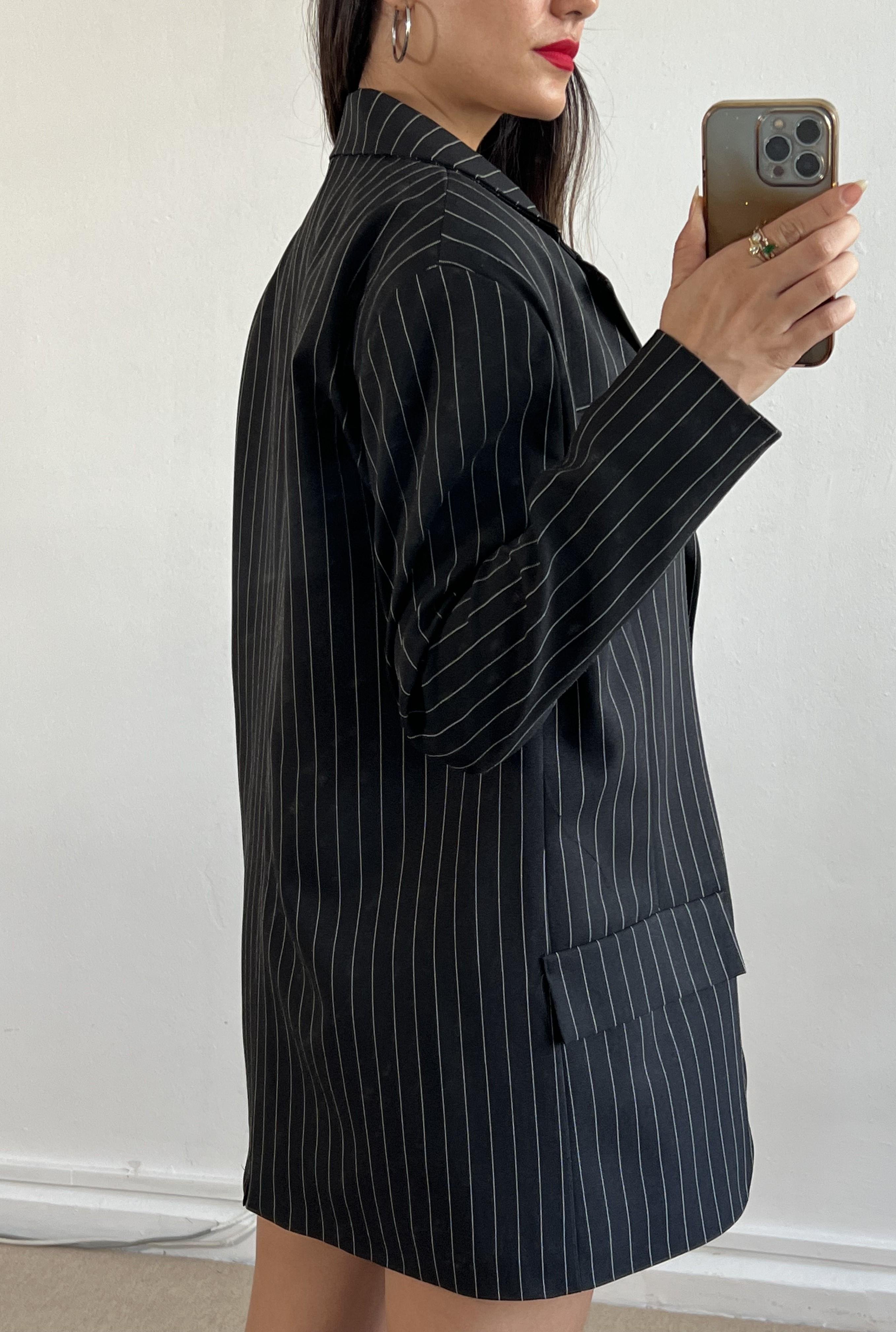 Siyah Çizgili Blazer Ceket 26059