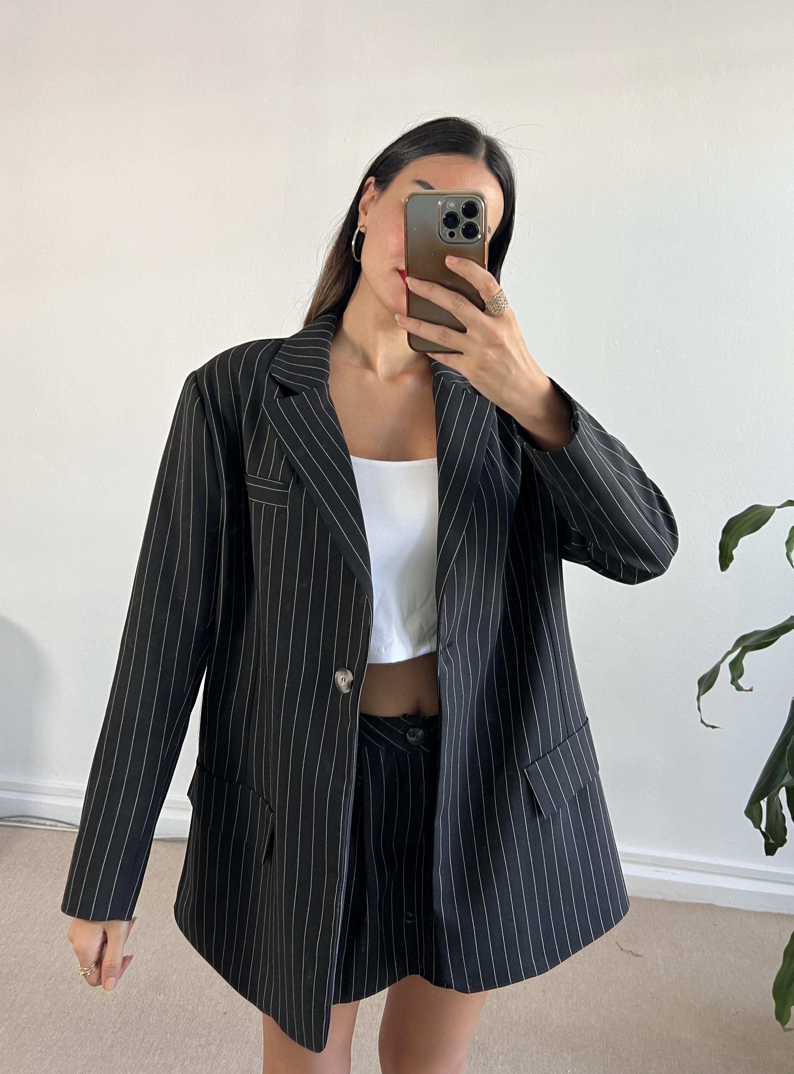 Siyah Çizgili Blazer Ceket 26059