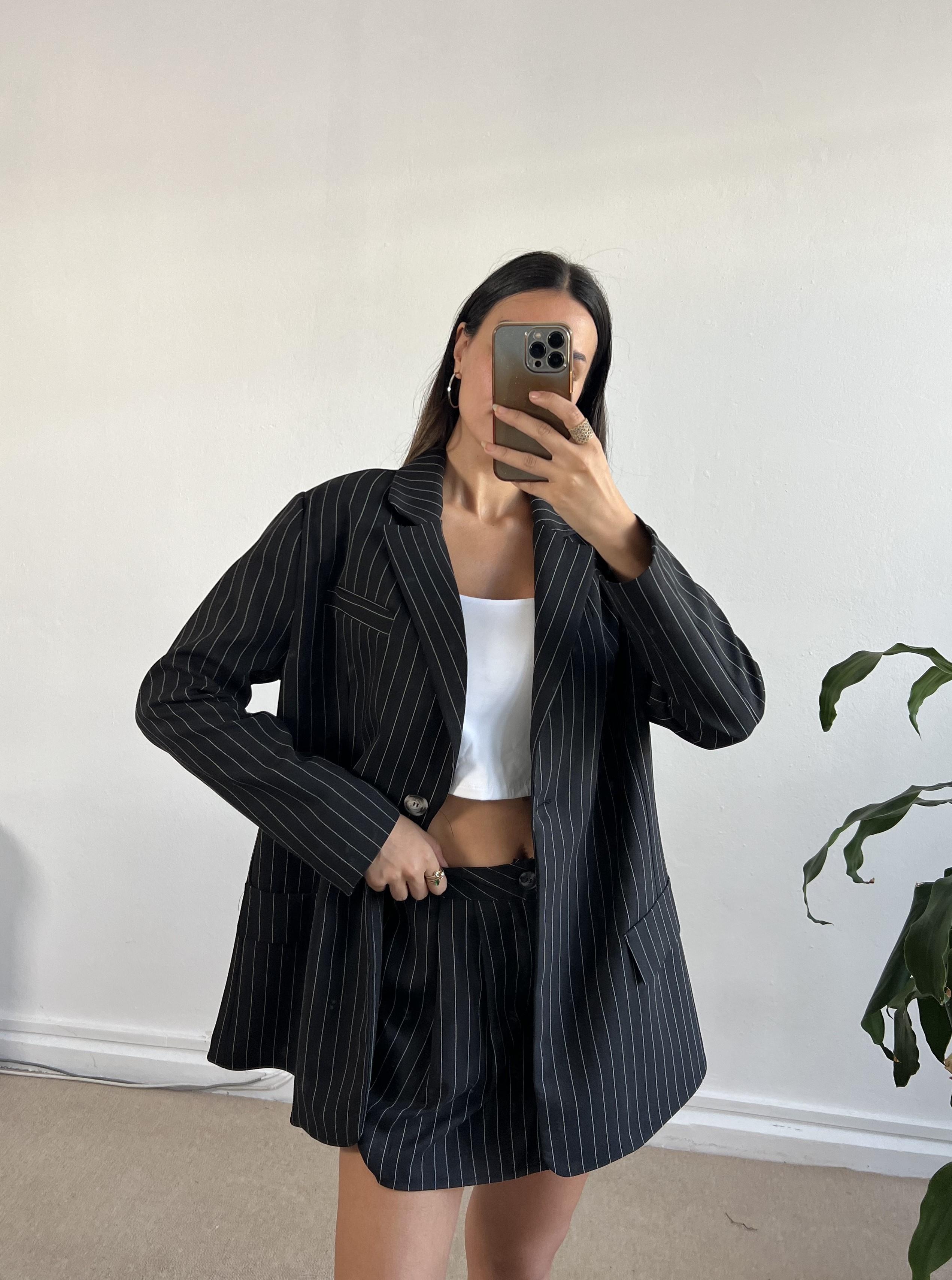 Siyah Çizgili Blazer Ceket 26059