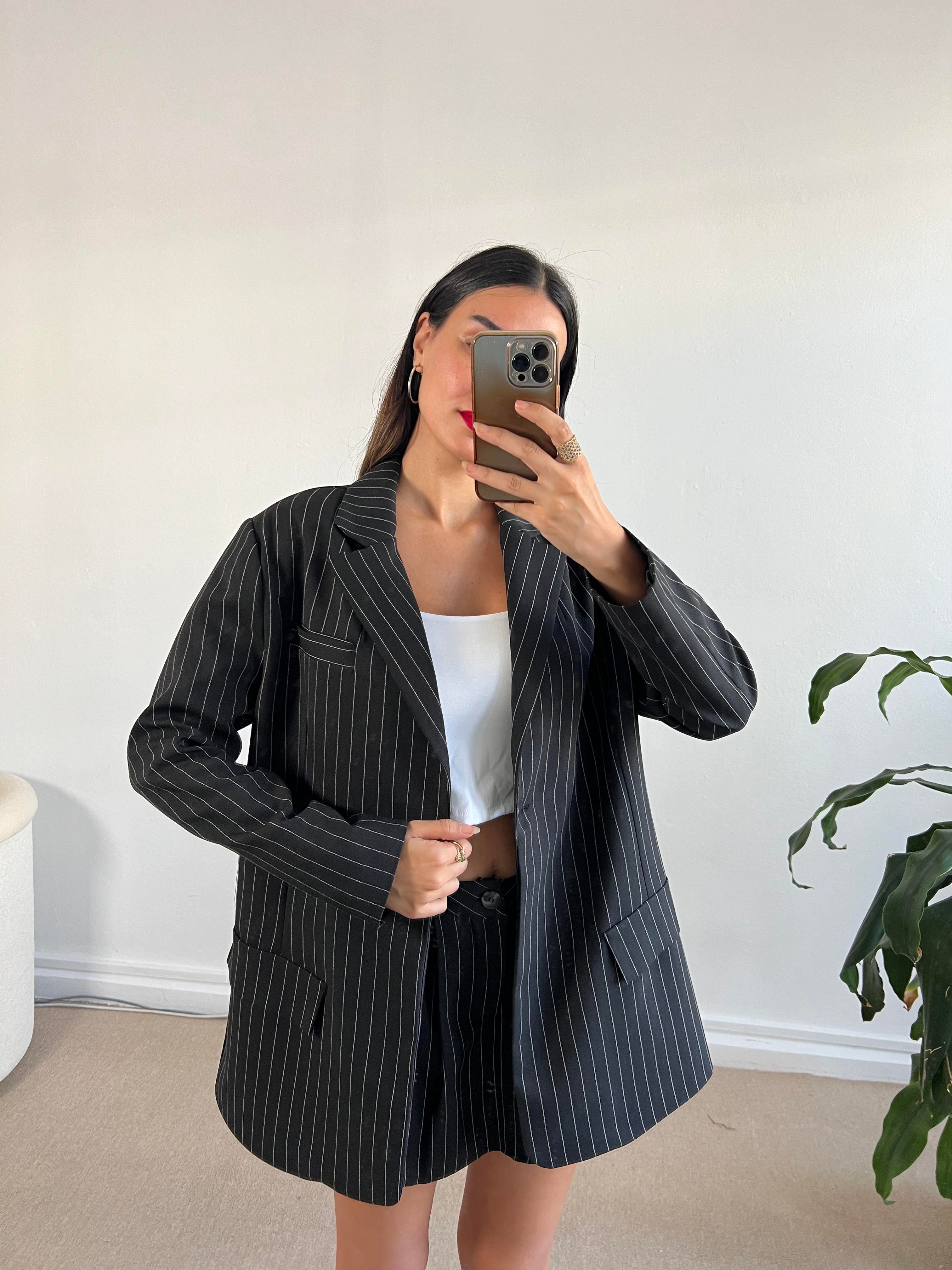 Siyah Çizgili Blazer Ceket 26059