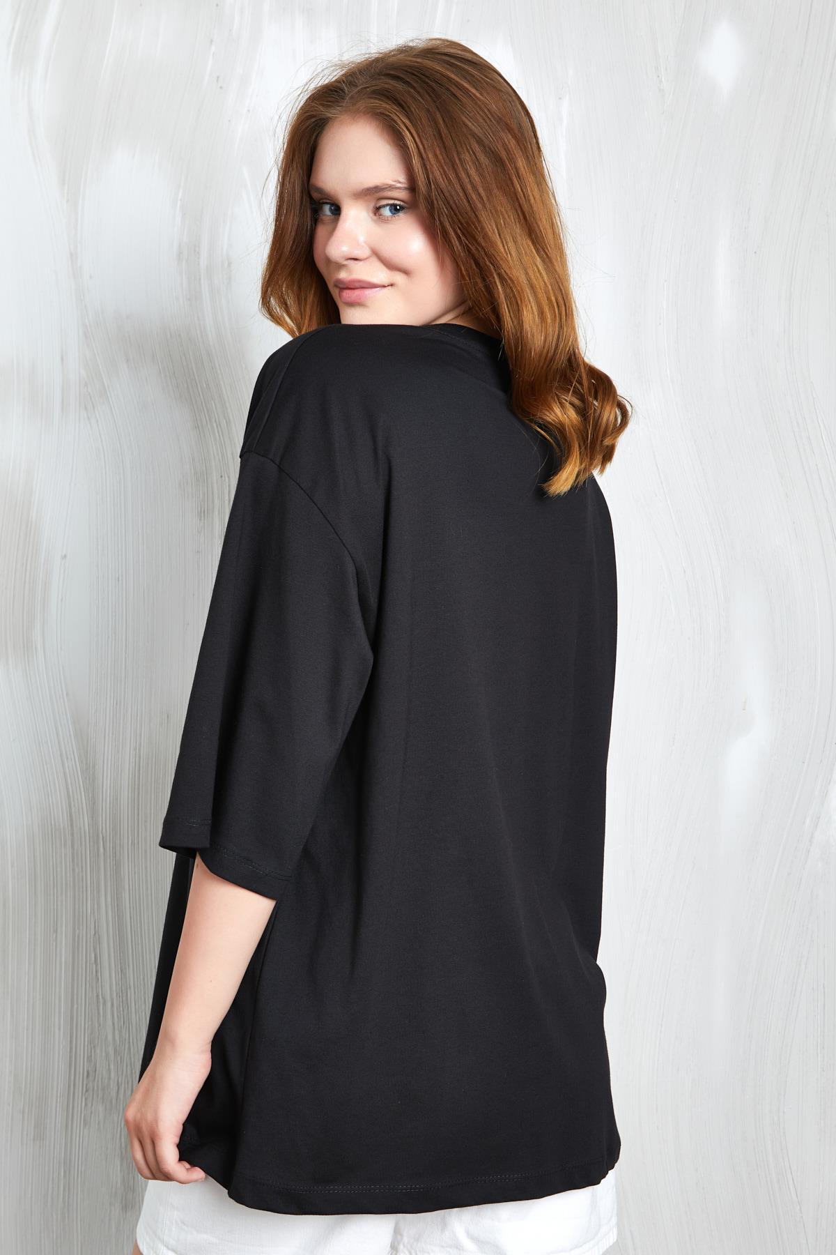 Siyah Oversize Basic Penye T-shirt 25358