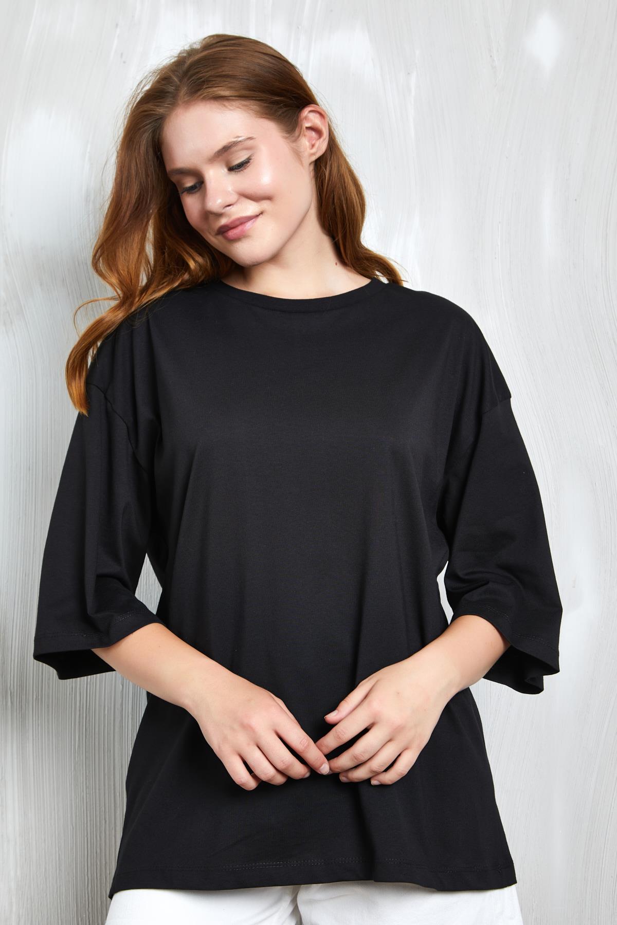 Siyah Oversize Basic Penye T-shirt 25358