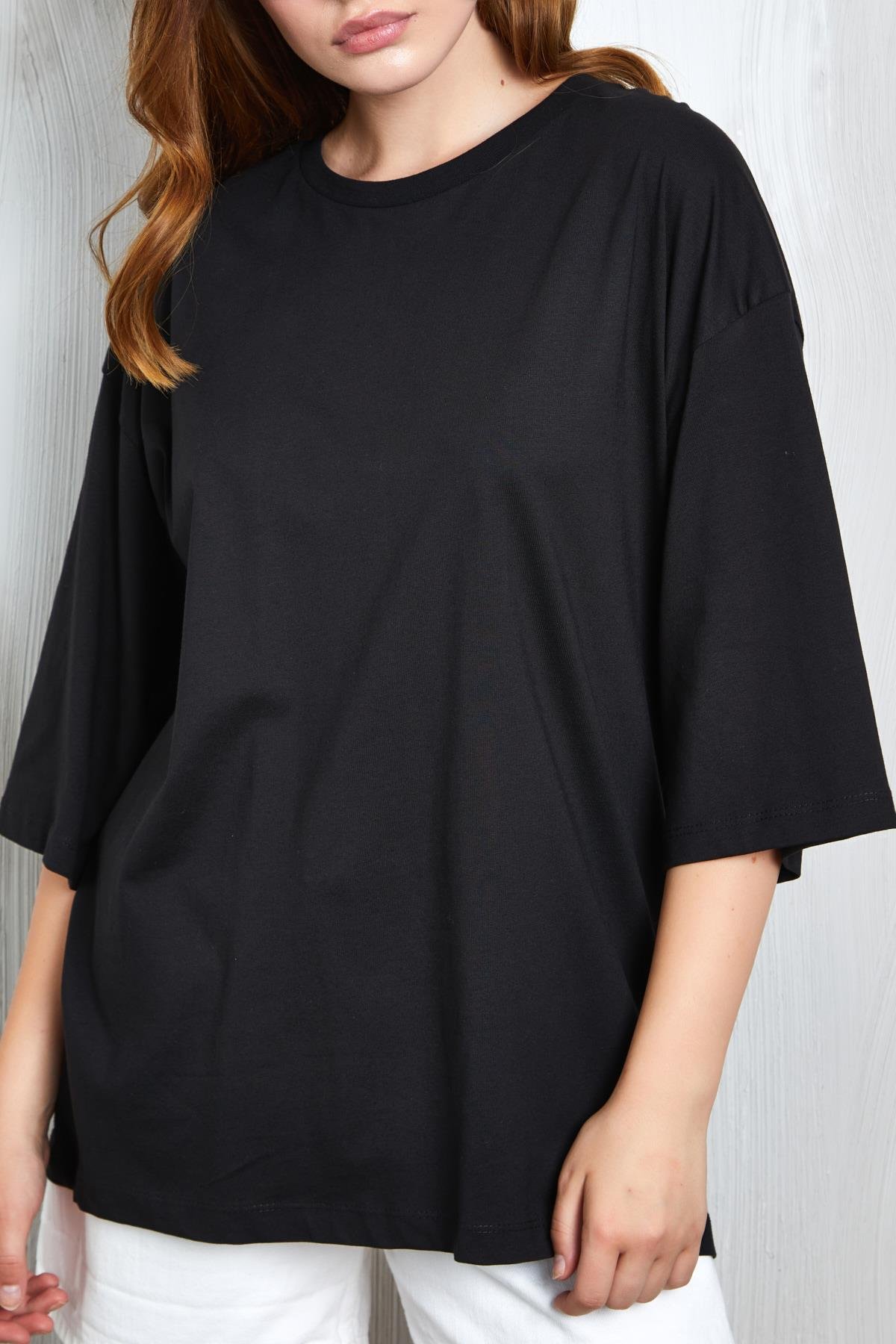 Siyah Oversize Basic Penye T-shirt 25358