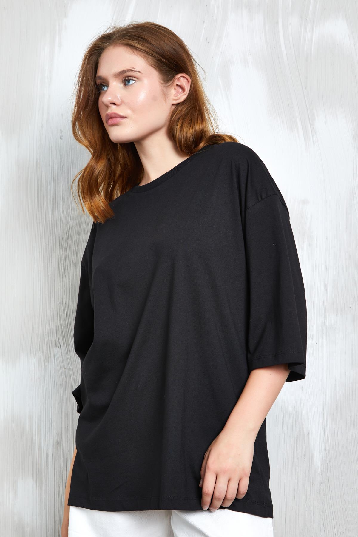 Siyah Oversize Basic Penye T-shirt 25358