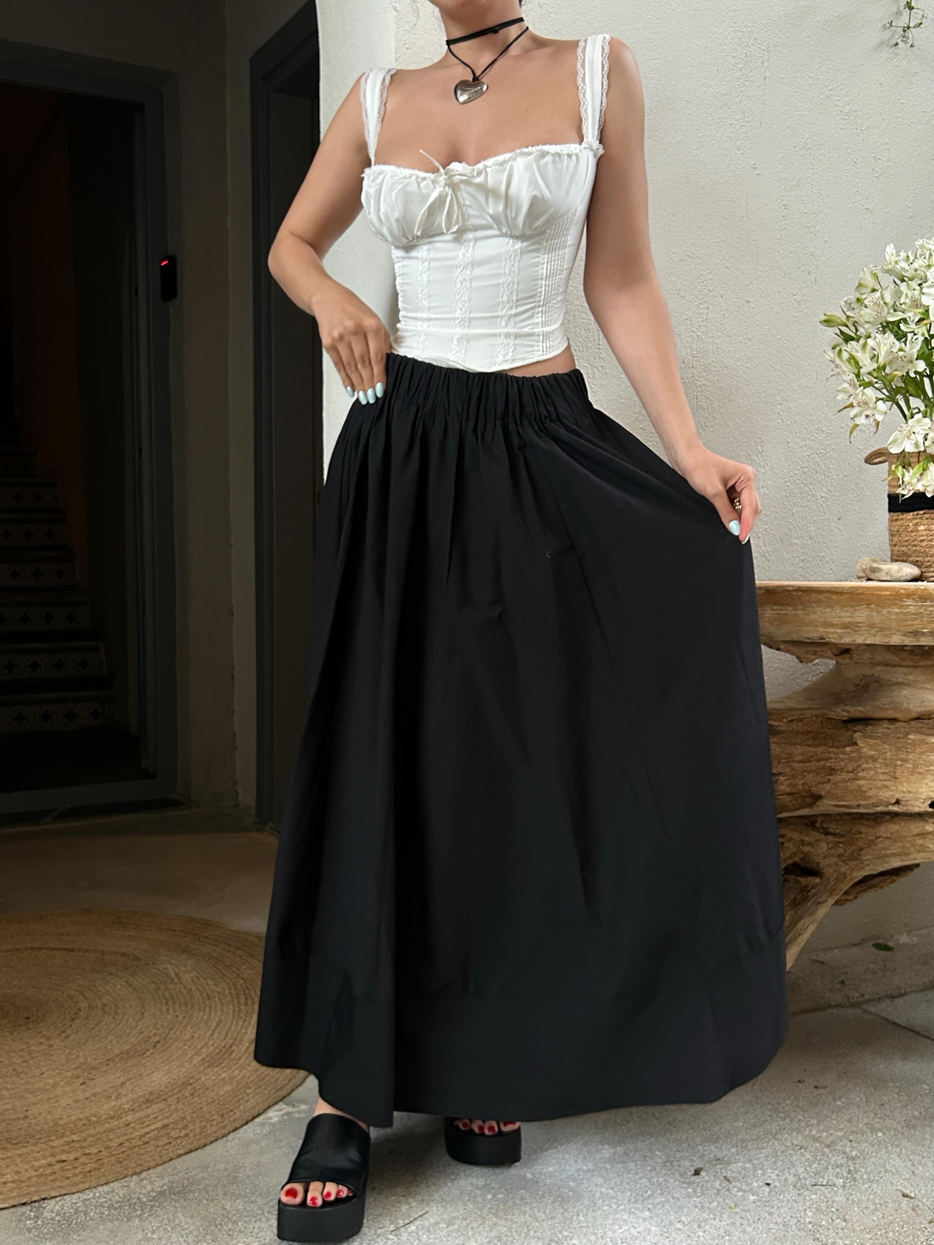Siyah Poplin Beli Lastikli Uzun Etek 27321