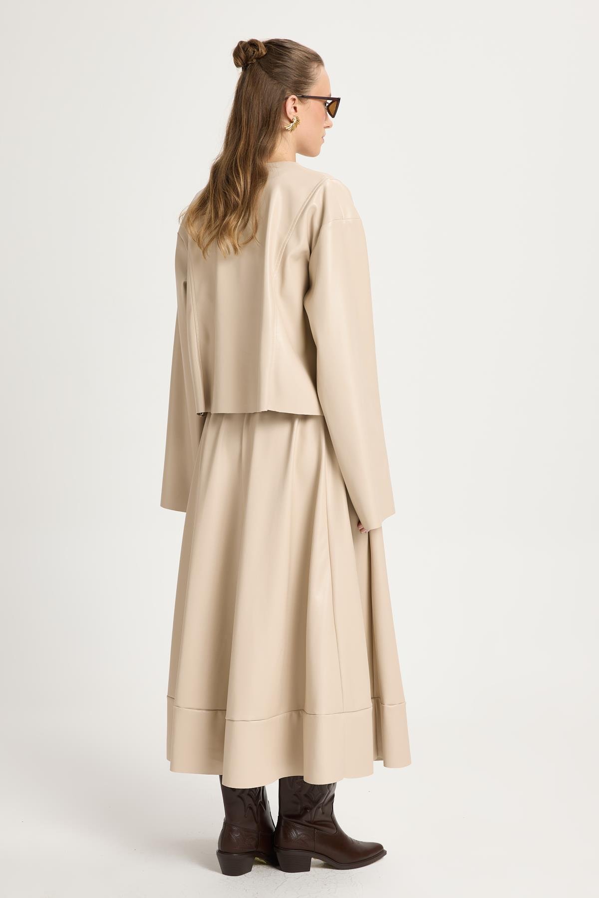 Taş Deri Önden Bağlamalı Kısa Ceket Kimono 30023