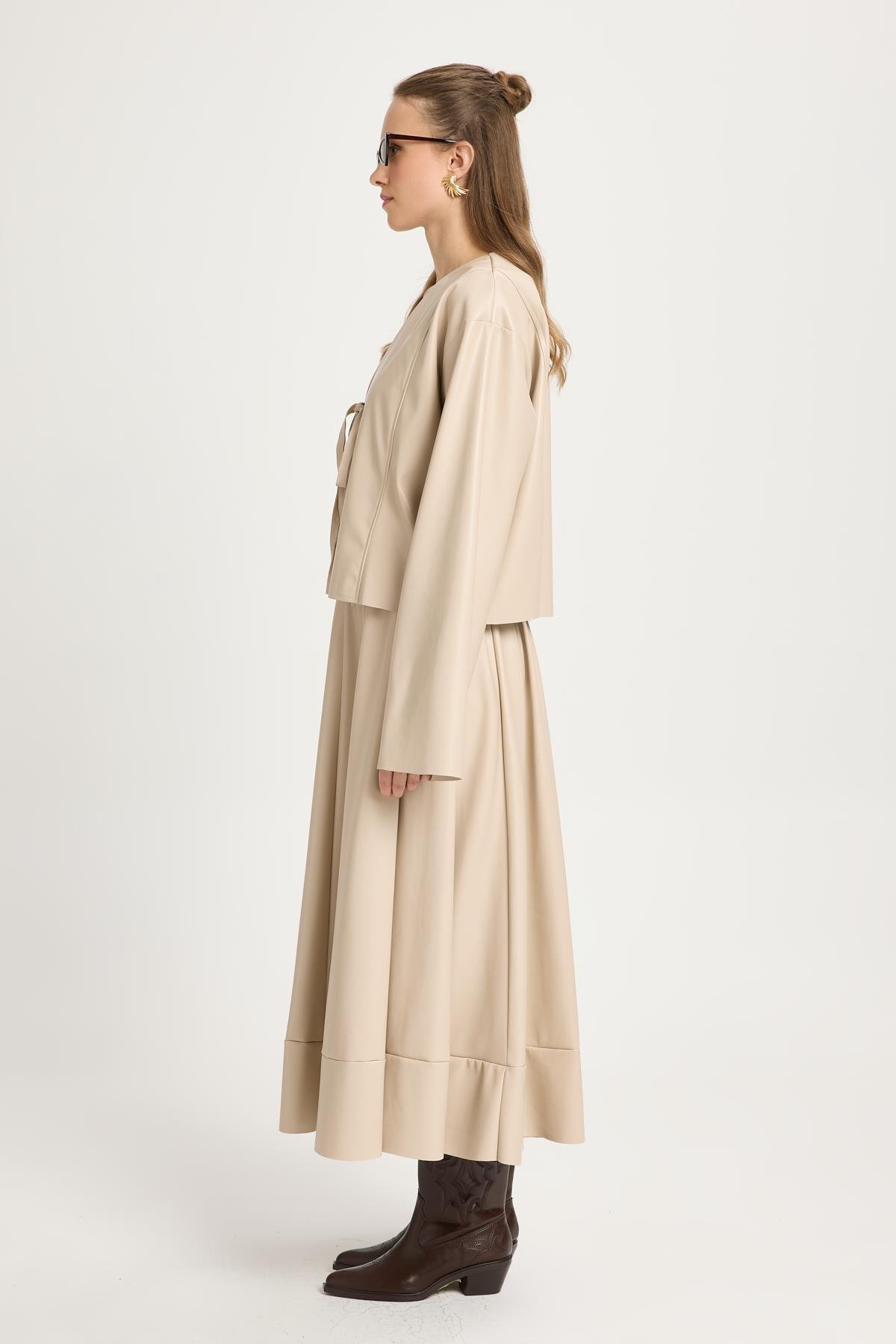 Taş Deri Önden Bağlamalı Kısa Ceket Kimono 30023