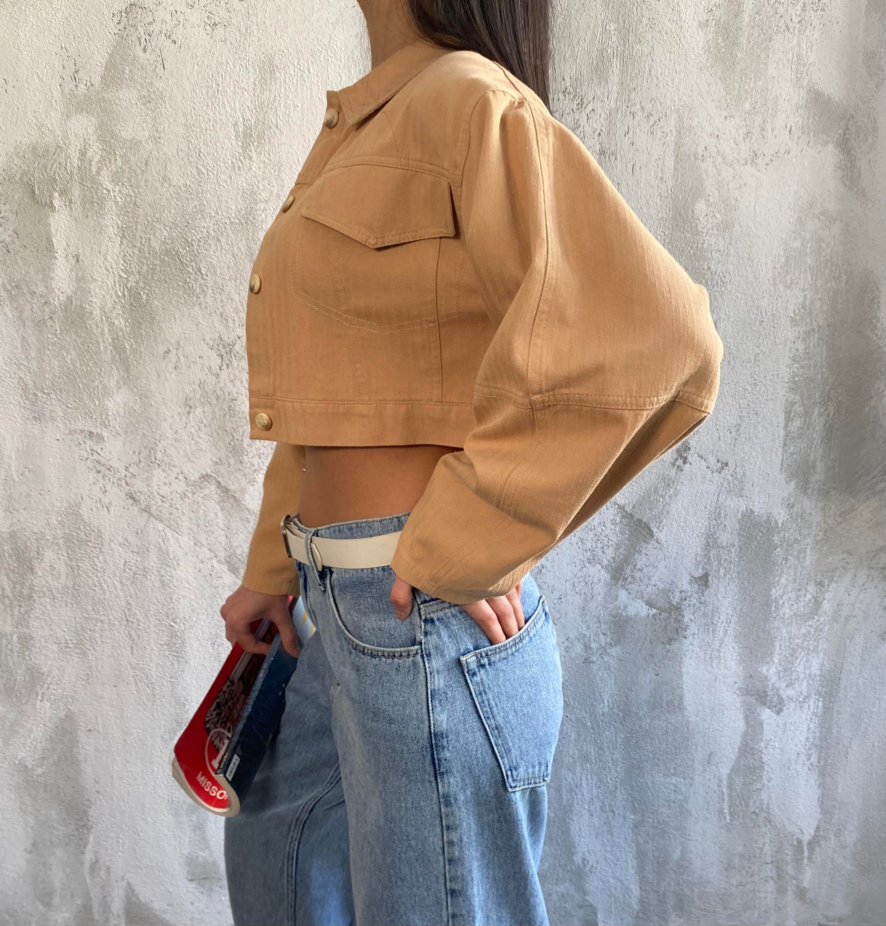Vizon Pamuk Gabardin Kısa Overize Ceket 25171