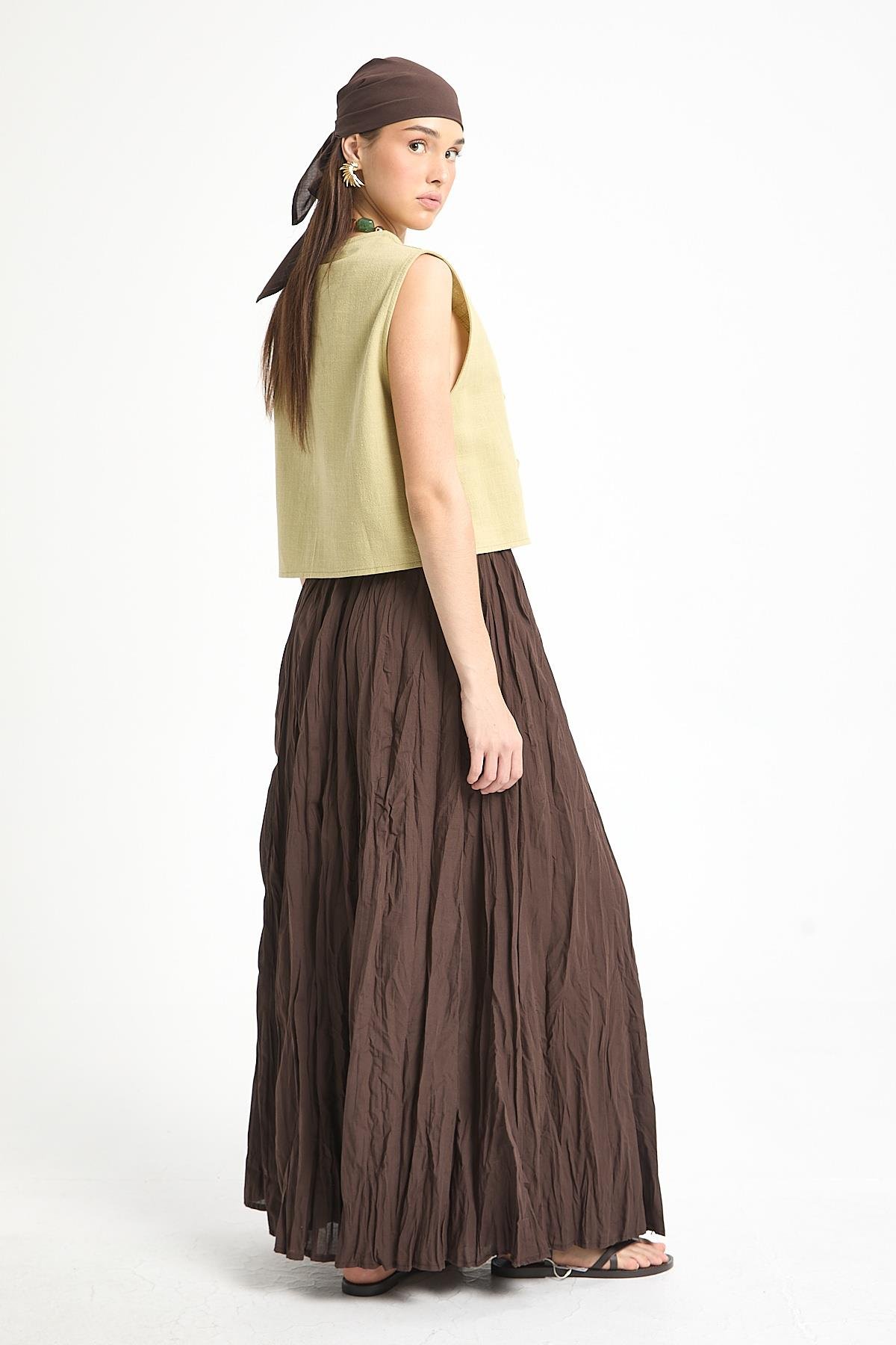 Yağ Yeşili Bağcıklı Kısa %100 Pamuk Yelek 29204