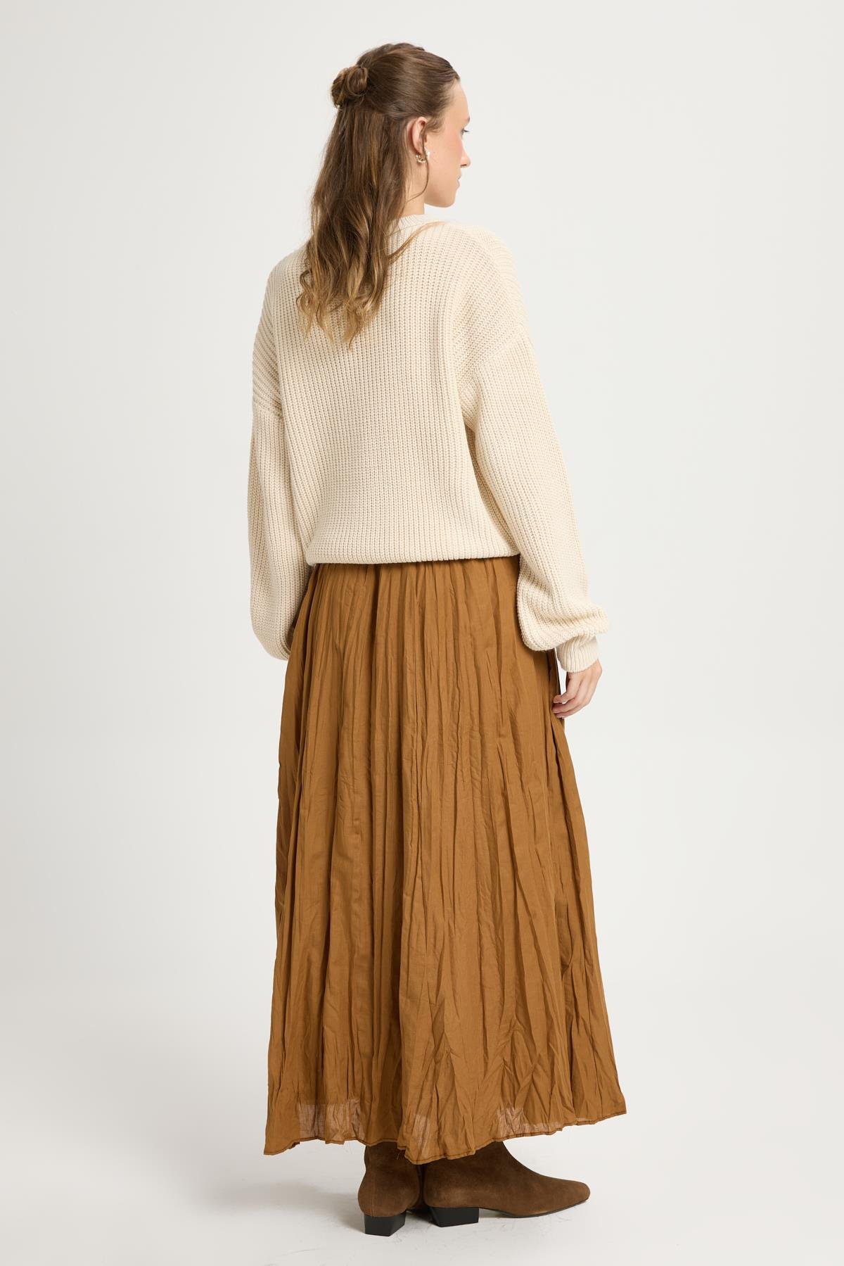 Yues Vual Kraşlı Etek Camel