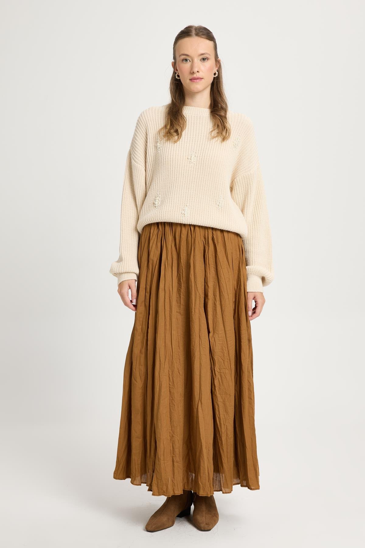 Yues Vual Kraşlı Etek Camel