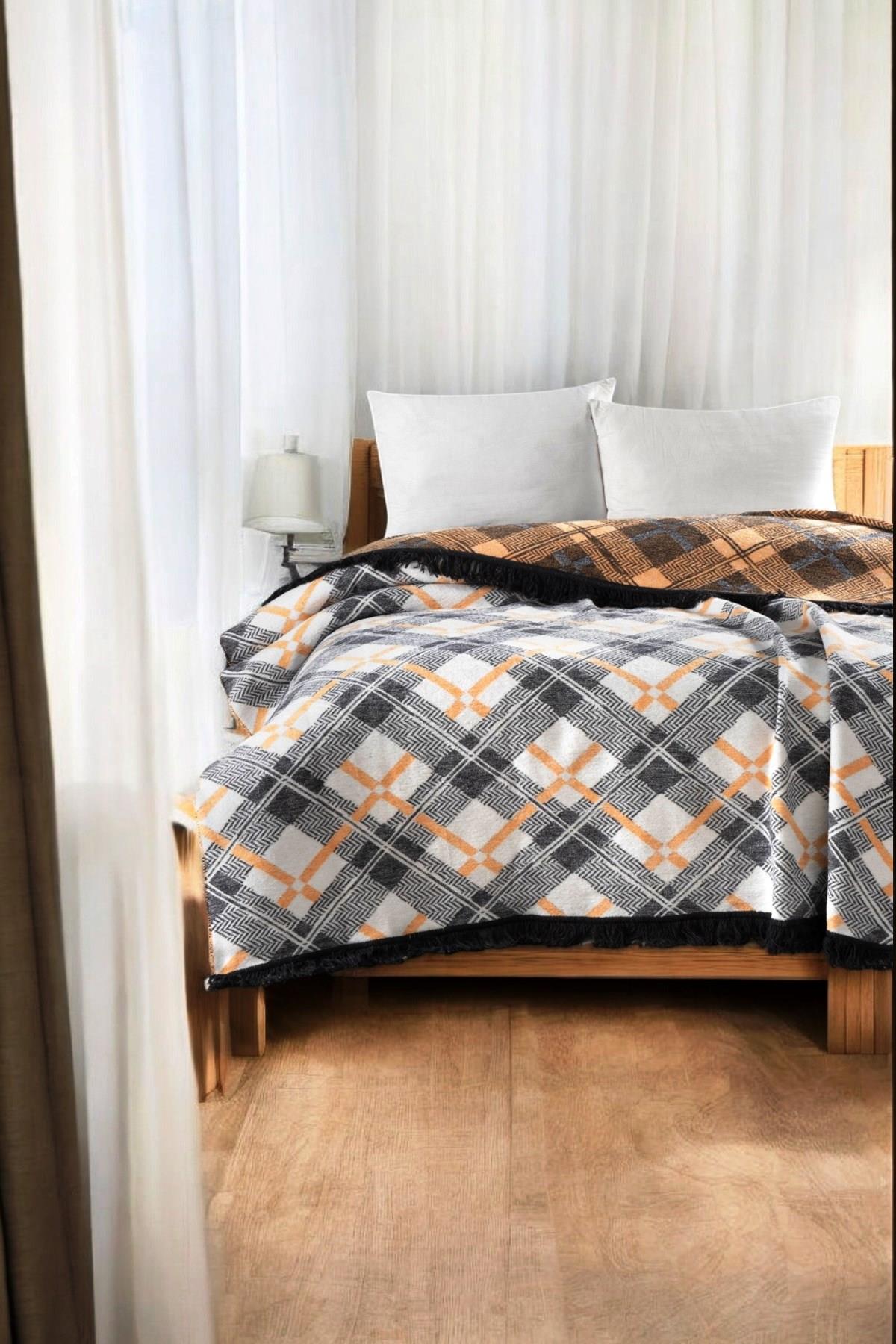 4 Mevsim Pamuklu Battaniye - Yumuşak ve Hafif Konfor Gri Sarı 200cm X 220cm