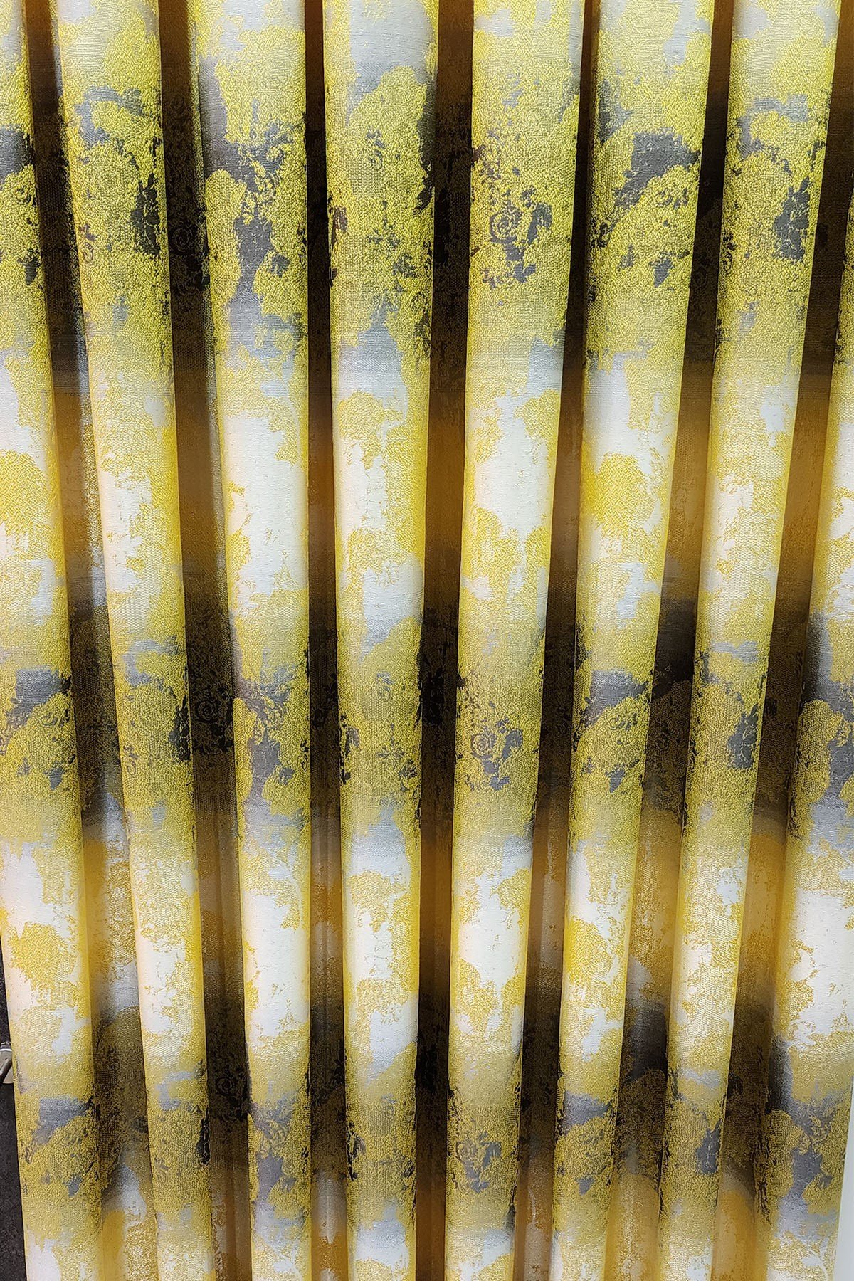 Ebruli Fon Perde Hardal Sarı Gri Renk