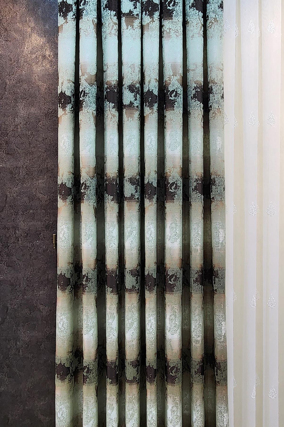 Ebruli Fon Perde Yeşil Kahverengi Renk