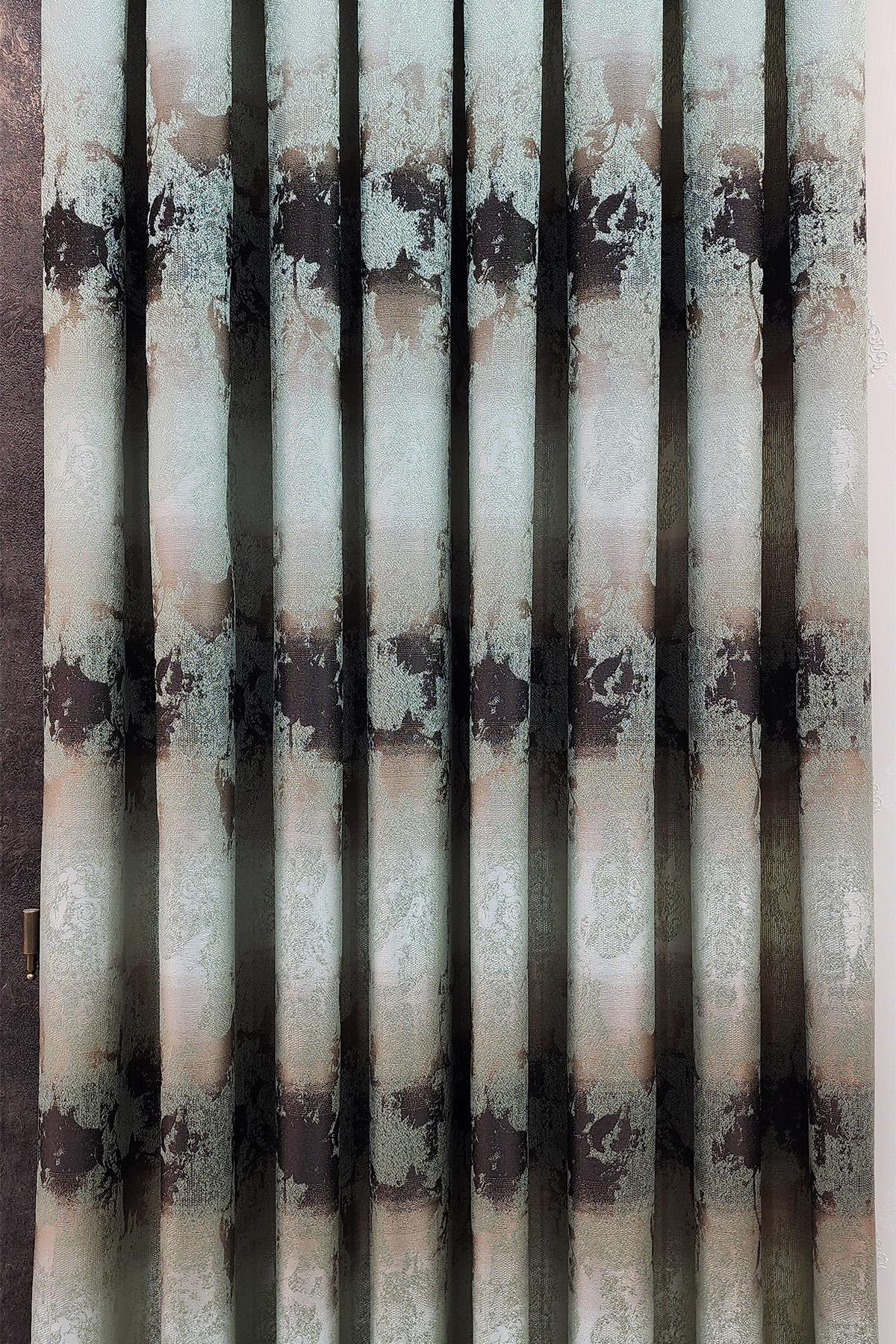 Ebruli Fon Perde Yeşil Kahverengi Renk