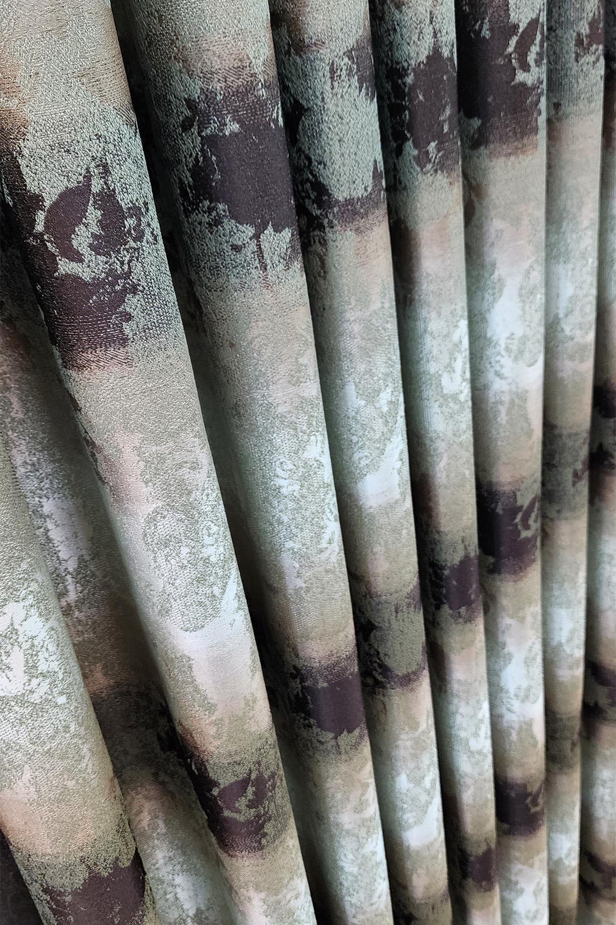 Ebruli Fon Perde Yeşil Kahverengi Renk