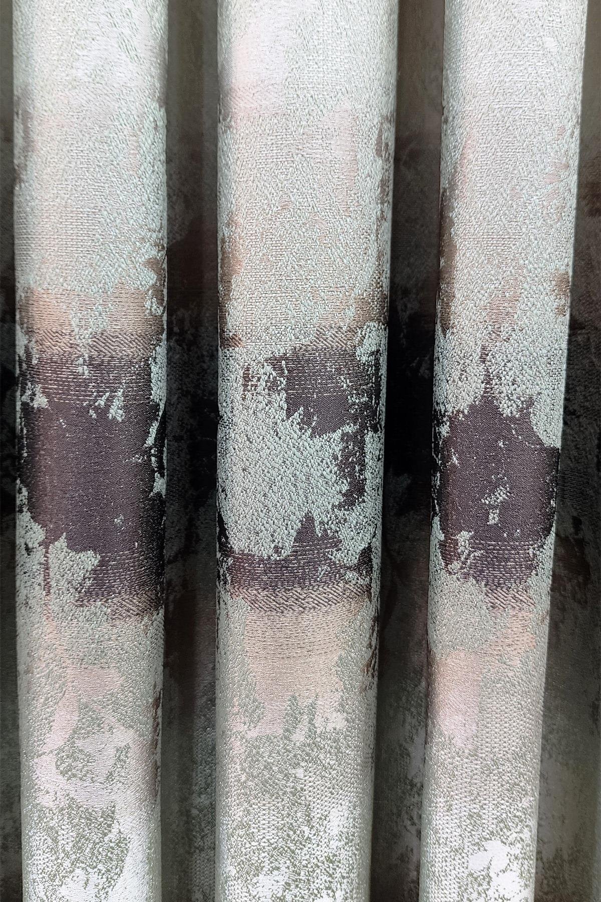 Ebruli Fon Perde Yeşil Kahverengi Renk