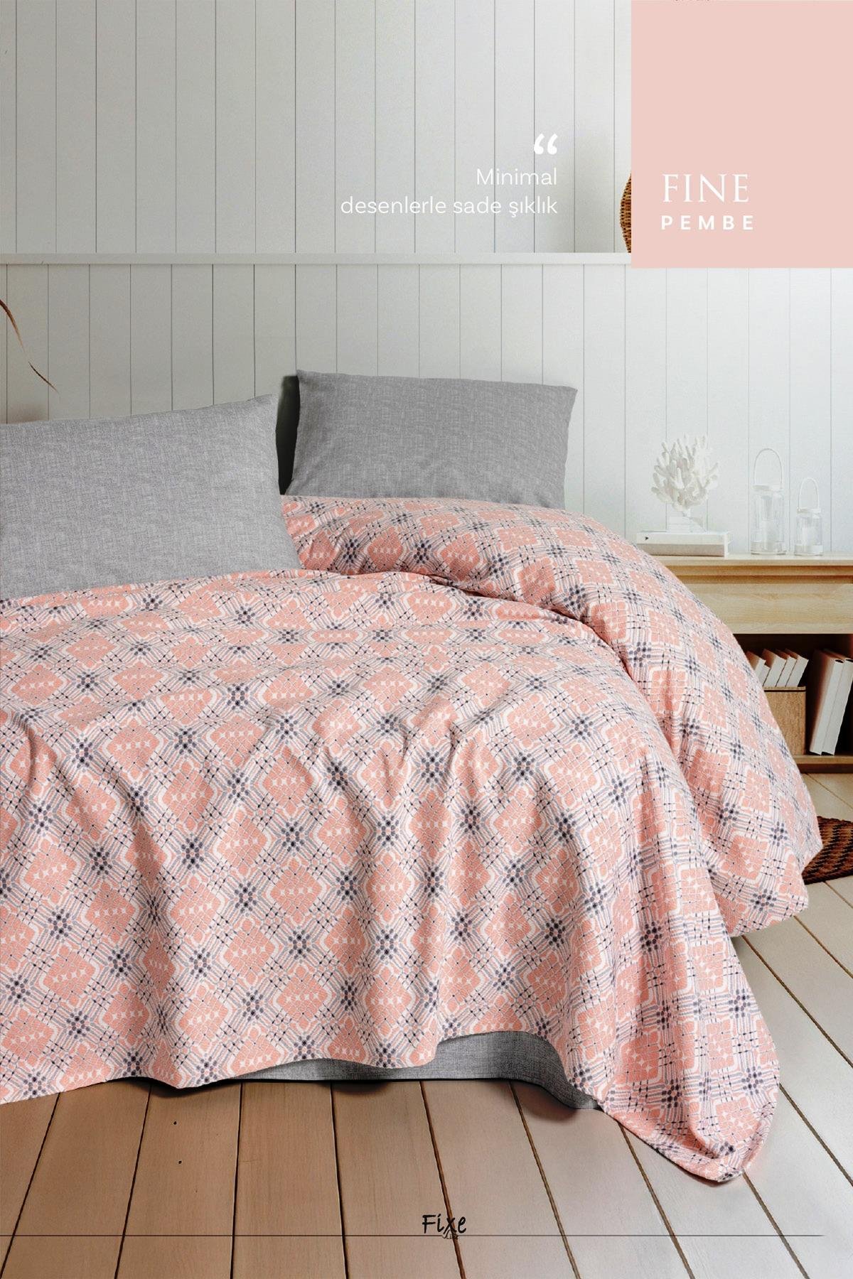 Fine Pembe Tek Kişilik Pike Takımı – %100 Pamuk, Lastikli Çarşaflı