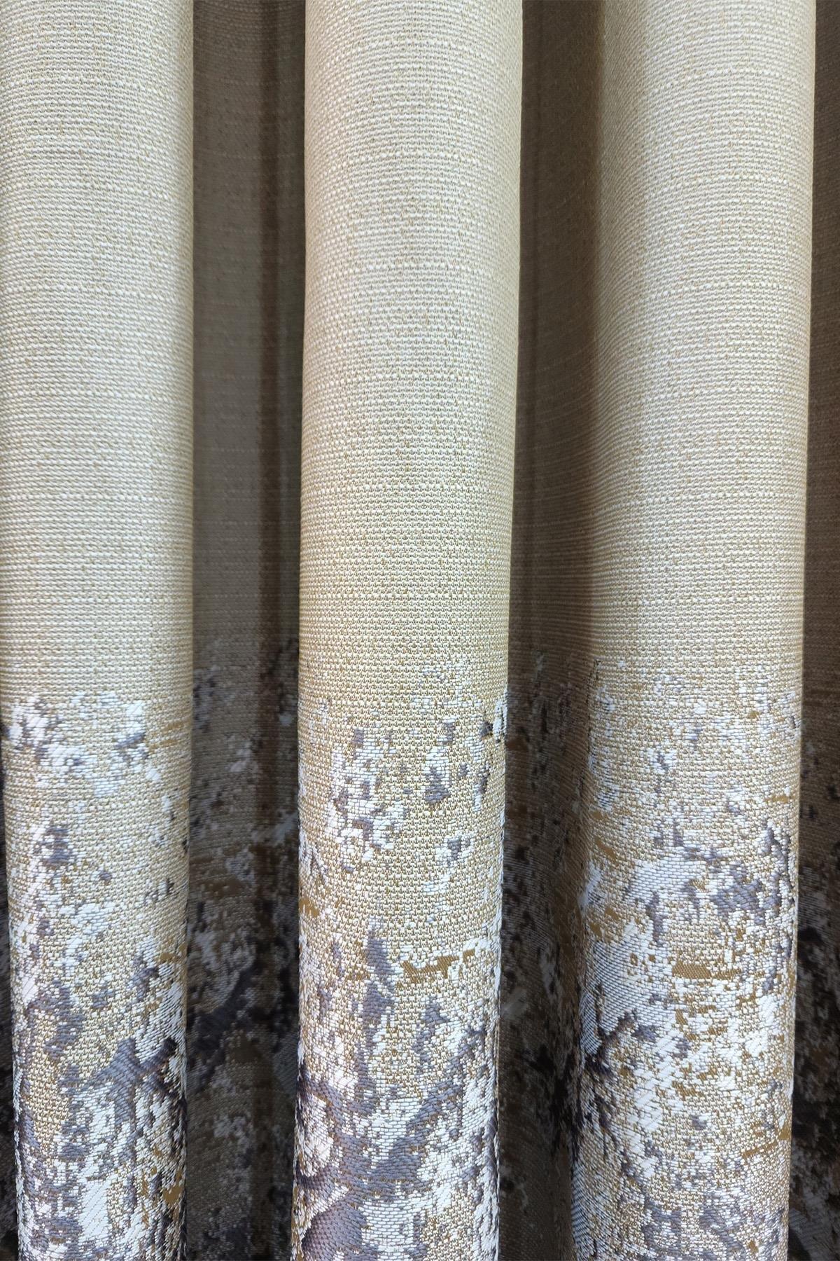 Lina Keten Dokuma Fon Perde Bej Gri Renk Desenli